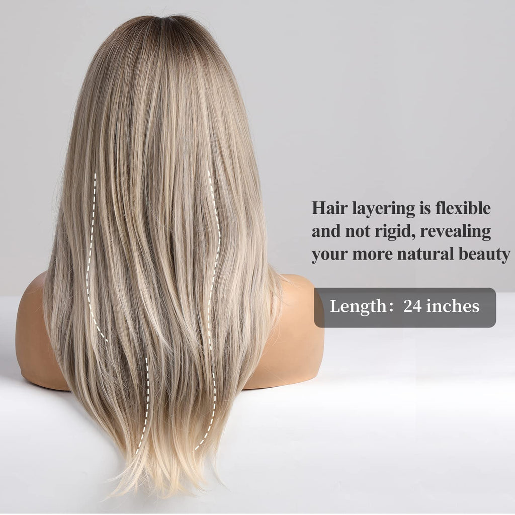 HAIRCUBE Auburn Wigs for Women,Long Layered Orange Wigs with Bangs Heat Resistant Synthetic Fibre Wigs(pelucas de cabello natural)