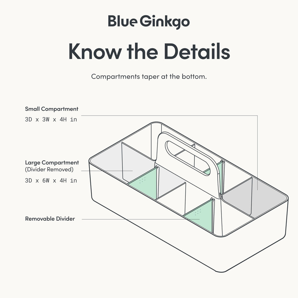 BLUE GINKGO Stackable Organizer Caddy – Korean-Made Portable Tote for Bathroom, Office, Crafts, or School Supplies (Long Rectangle, Blue)