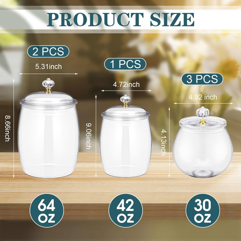 Nuogo 6 Pcs Plastic Candy and Cookie Jar with Lids Decorative Apothecary Jars Candy Buffet Containers Clear Airtight Food Storage Canister Home Decoration(42 oz,Classic)