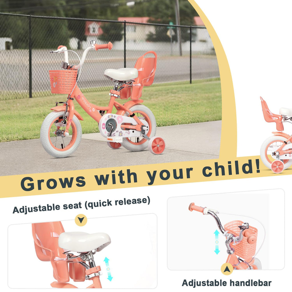 Glerc Maggie Girls Bike, 12-20 Inch Kids Bike for 2-13 Years Old Children, Princess Style Kids Bicycle with Doll-Seat & Basket & Training Wheels, Multiple Colors