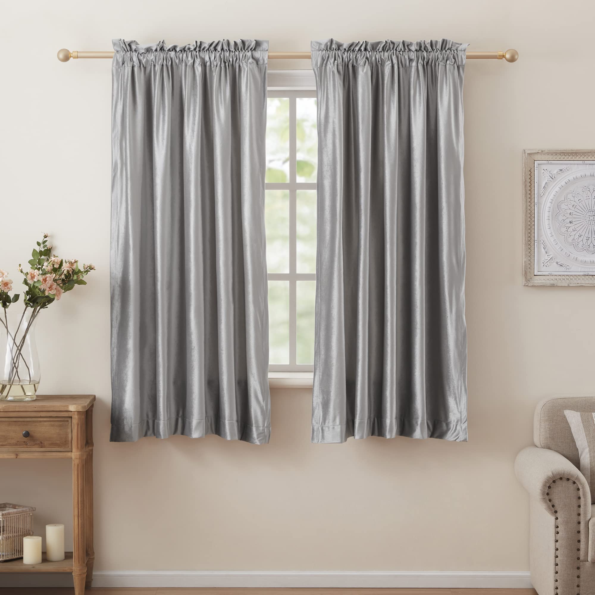 Champagne Beige Velvet Curtains 63 inches for Living Room Luxury Room Darkening Curtain Elegant Bedroom Thermal Insulated Modern Heavy Thick Soft Soundproof Rod Pocket Window Drapes Set of 2 Panels