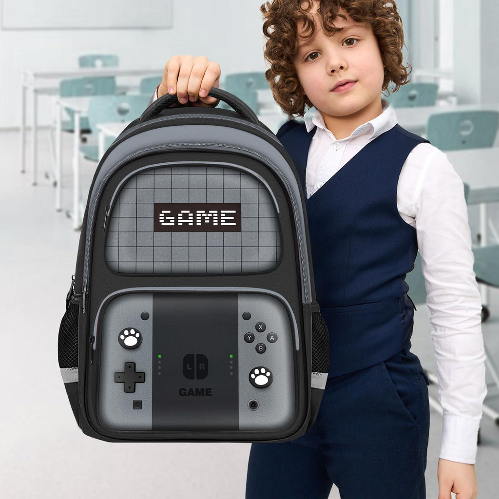 Kids Backpack For Boys，Gamer Boys Backpack For Children Teens Elementary Middle School, 17″ Students Bookbag
