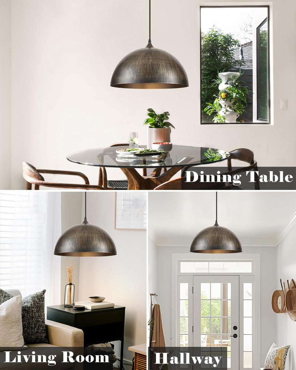 White Pendant Lights, 11.8 inch Pendant Lights Kitchen Island, Farmhouse Pendant Light Fixtures (White Inside), Industrial Pendant Lighting for Dining Room, Bedroom, Hallway (1 Pack)