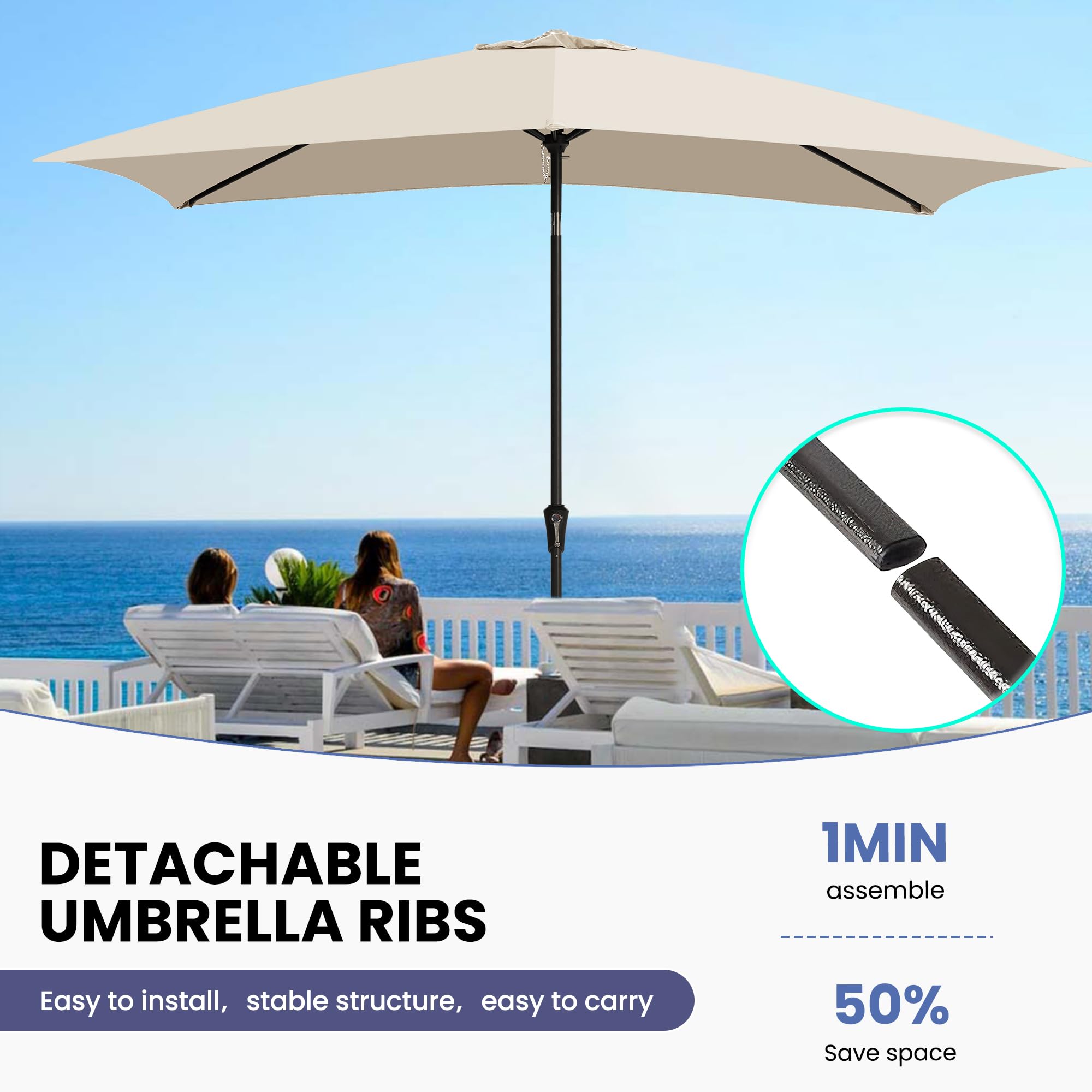 Ayge 6.5x10FT Rectangular Patio Umbrella Outdoor Table Umbrella w/Push Button Tilt & Crank Rectangle Market Umbrella UV Protection for Garden,Deck,Lawn,Yard & Pool,Beige