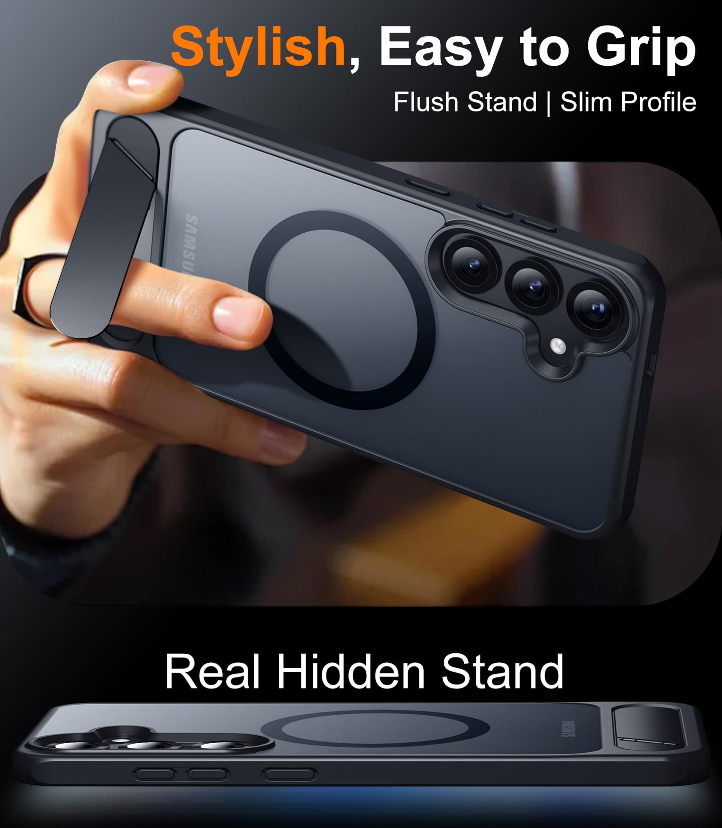 for Samsung Galaxy Z Fold 8 Case,[Compatible with MagSafe][Built-in HD Screen Protector & Kickstand][Hinge Protection]Translucent Matte Full-Body Shockproof Phone Case for Galaxy Z Fold 8,Black