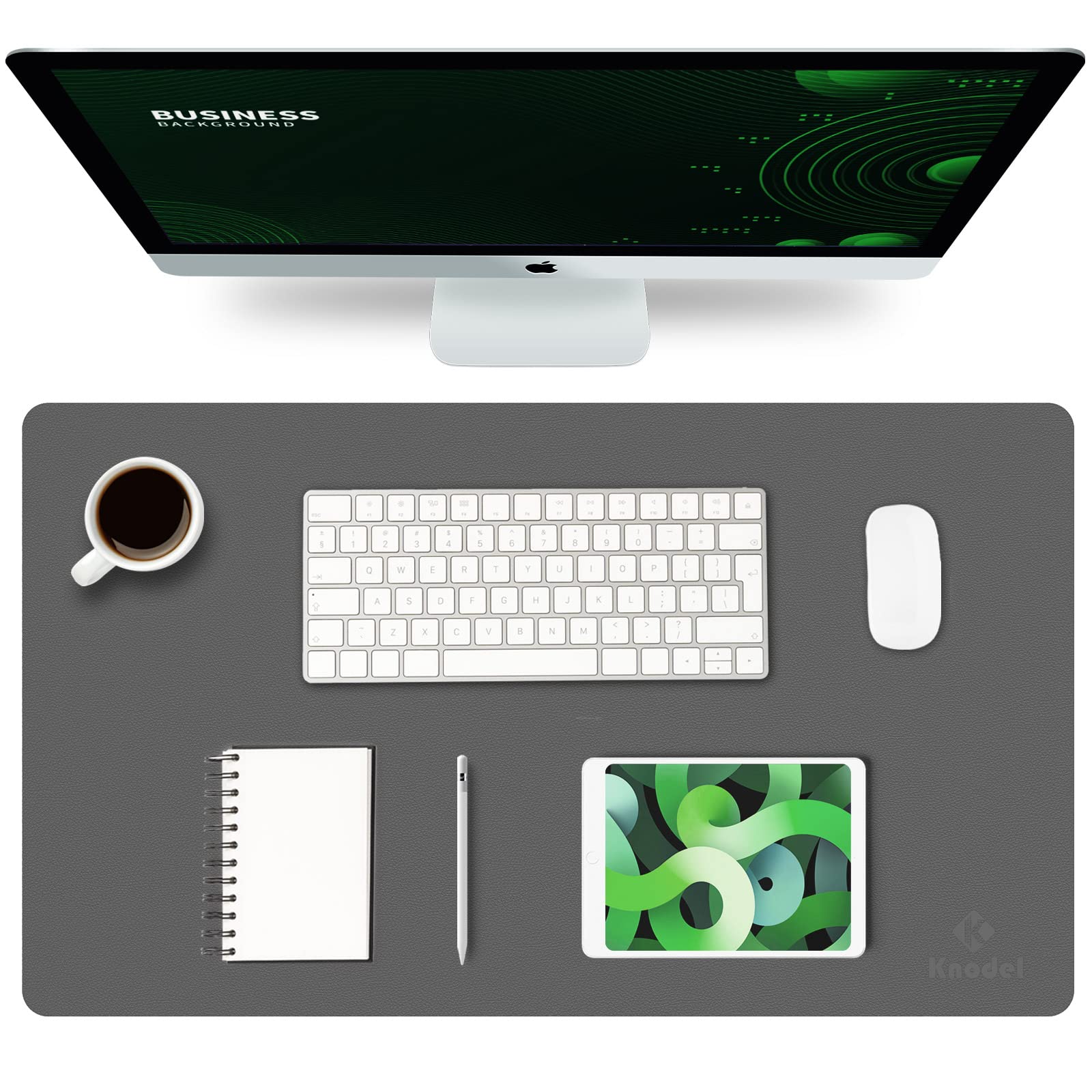 K KNODEL Small Office Leather Desk Mat, Mouse and Keyboard Pad, Computer and Laptop Mat, Desktop Protector and Cover, Writing Pad and Blotter (23.6"x13.8", Black)