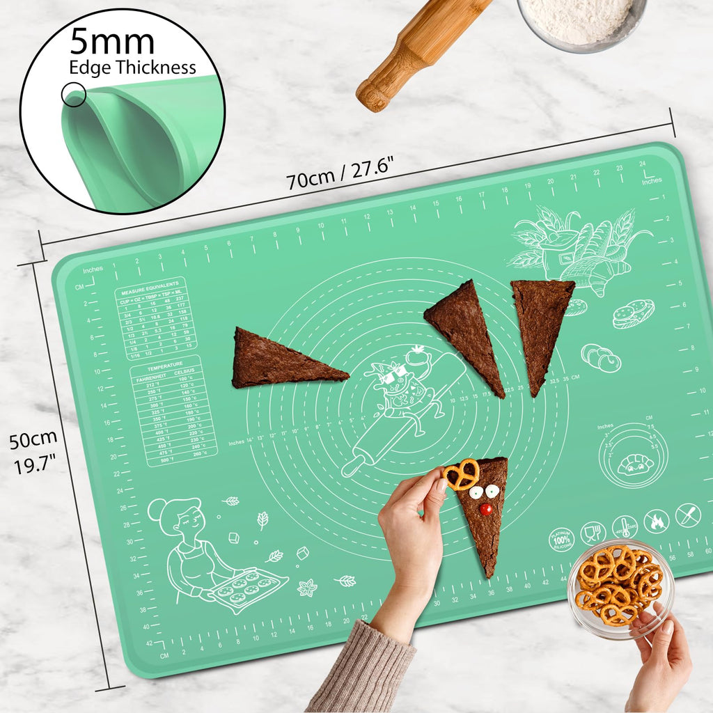 Silicone Baking Mat 24" x 16" Extra Thick Non-stick Pastry Mat with Measurements and Edge Heightening, Food Grade Silicone for Countertop Dough Rolling Making Bread, Cookies, Pizza, Fondant, Pasta