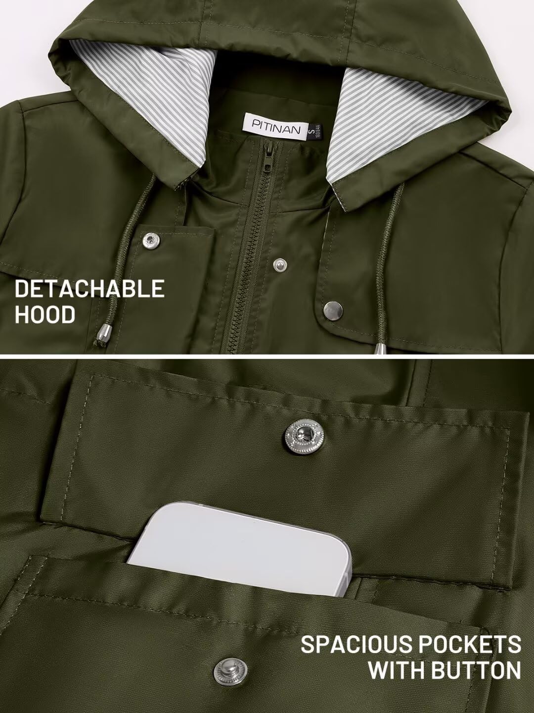 PITINAN Rain Jackets For Women Waterproof Rain Coats with Hood Lightweight Windbreaker Outdoor Womens Raincoats