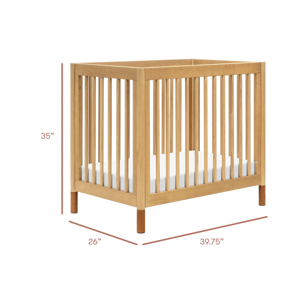 Babyletto Gelato 4-in-1 Convertible Mini Crib with Toddler Bed Conversion in Honey with Vegan Tan Leather Feet, Greenguard Gold Certified