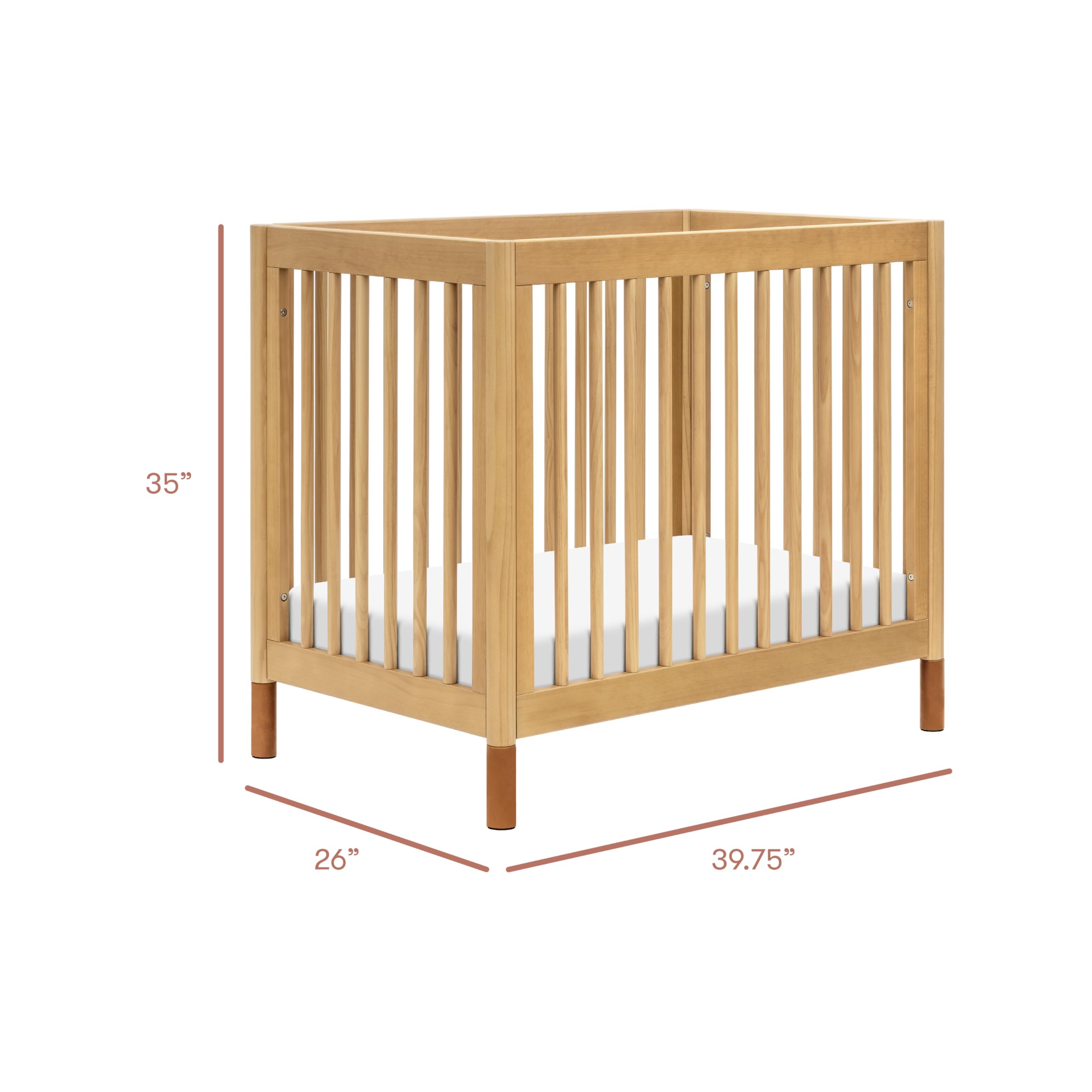 Babyletto Gelato 4-in-1 Convertible Mini Crib with Toddler Bed Conversion in Honey with Vegan Tan Leather Feet, Greenguard Gold Certified