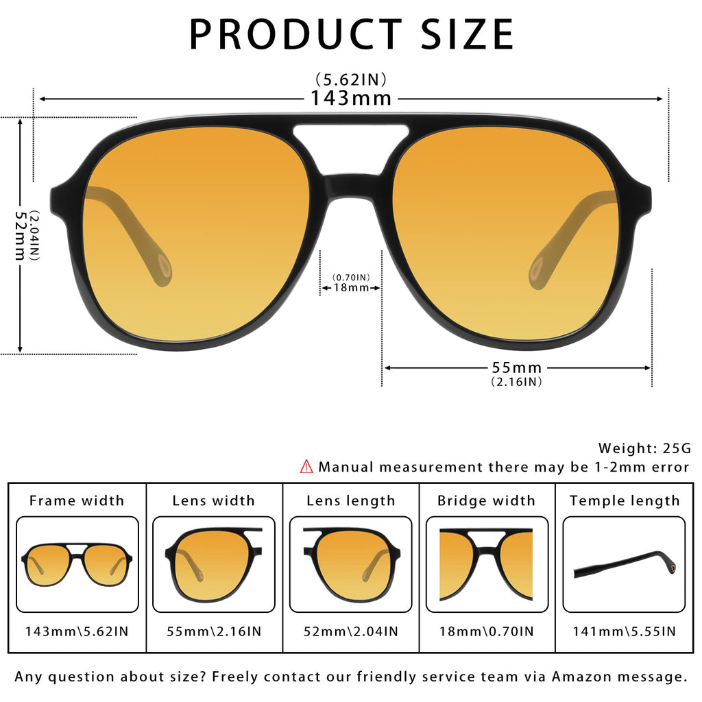 YDAOWKN Retro Square Aviator Sunglasses for Womens Mens Vintage 70s Double Bridge Sun Glasses