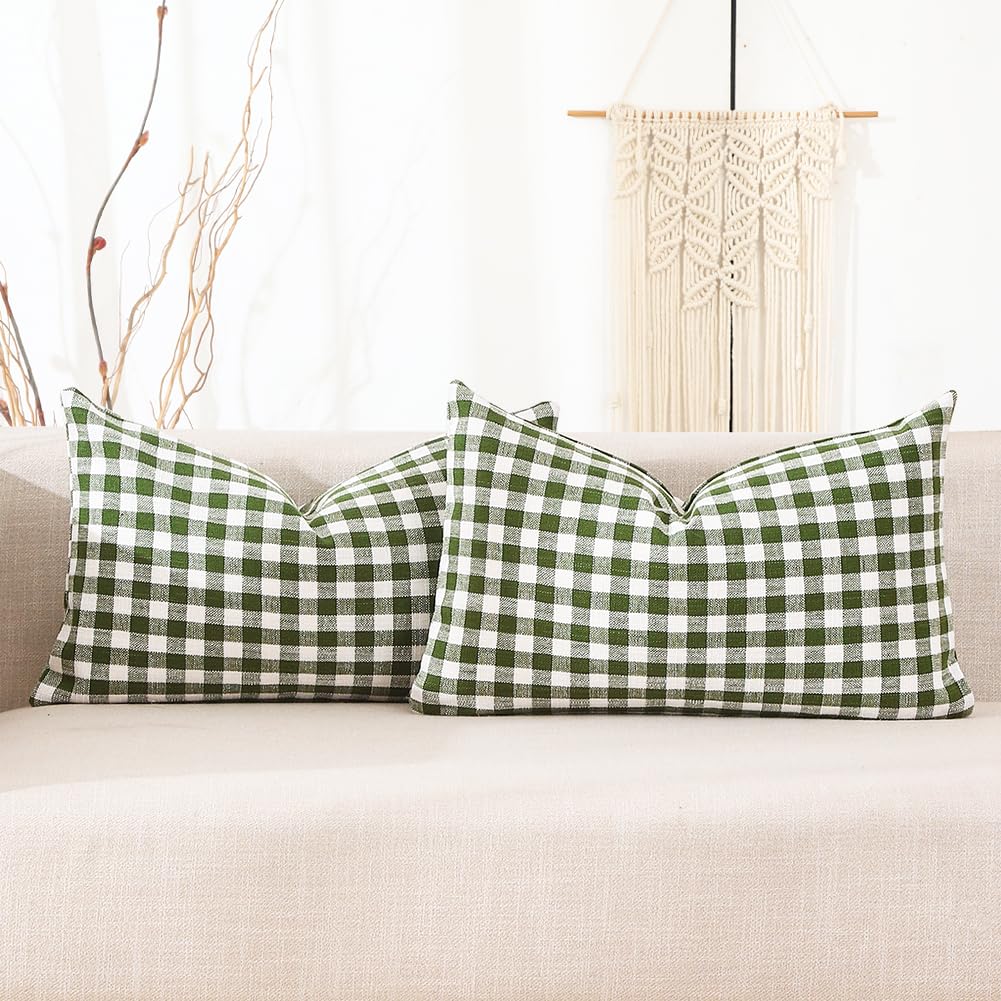 CARRIE HOME Black and White Buffalo Plaid Outdoor Pillow Covers 16x16 Set of 2, 16 x 16 Modern Farmhouse Decor Couch Pillows, Black White Winter Christmas Holiday Plaid Pillows (No Pillow Inserts)