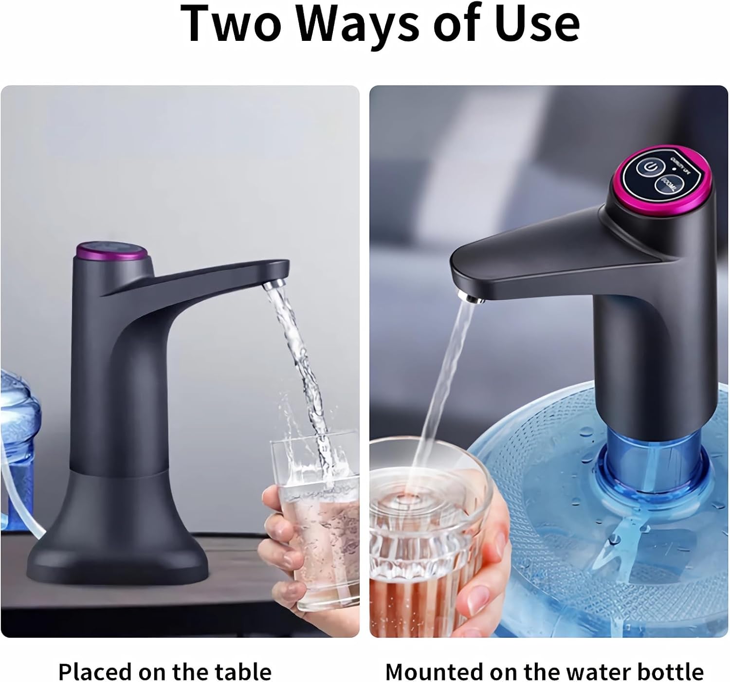 5 Gallon Water Pump, Water Dispenser for 5 Gallon Bottle, USB-C Rechargeable Water Jug Dispenser, Portable Automatic Water Pump for Home, Black