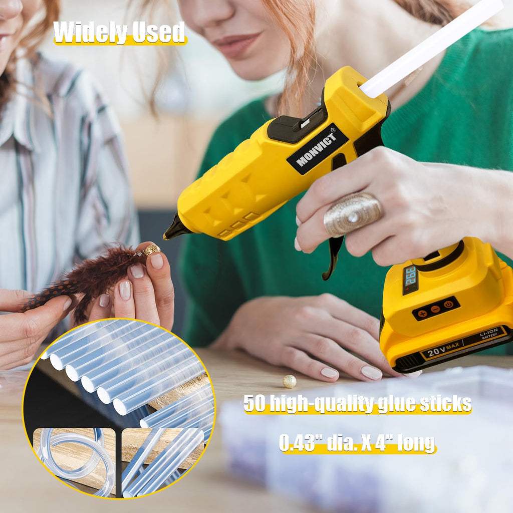 MONVICT Cordless Glue Gun for Dewalt 20V Battery, Upgraded 100W Digital Temperature Adjustable Handheld Electric Power Full Size Heavy Duty Hot Glue Gun with 10 Glue Sticks (Battery Not Included)