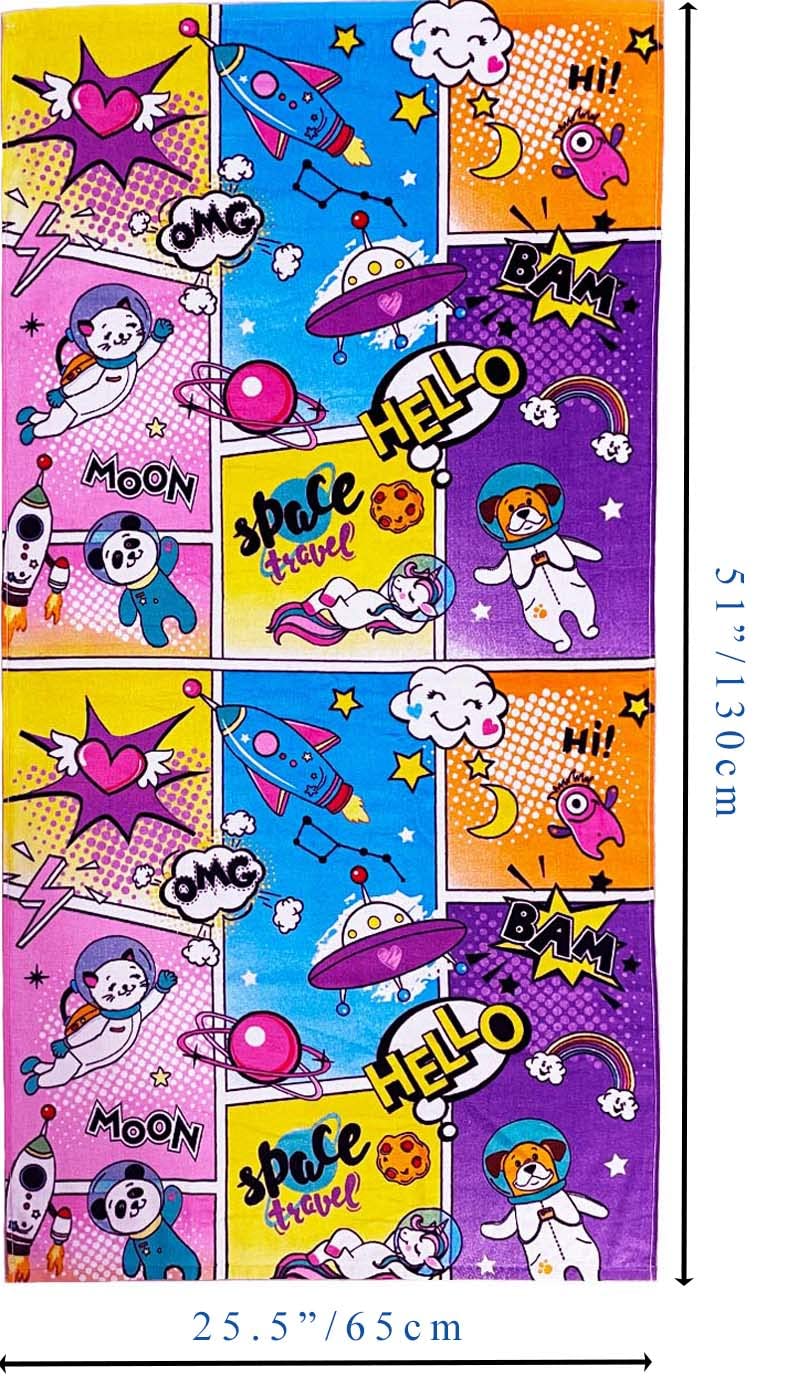 Kids Beach Towel Velour Terry Blanket Throw 100% Cotton Super Soft Absorbent 25.5X51 inches for Bath Swimming Sports Camping Holiday Picnic, Bus Coconut Parasol Lounge Audio Player.