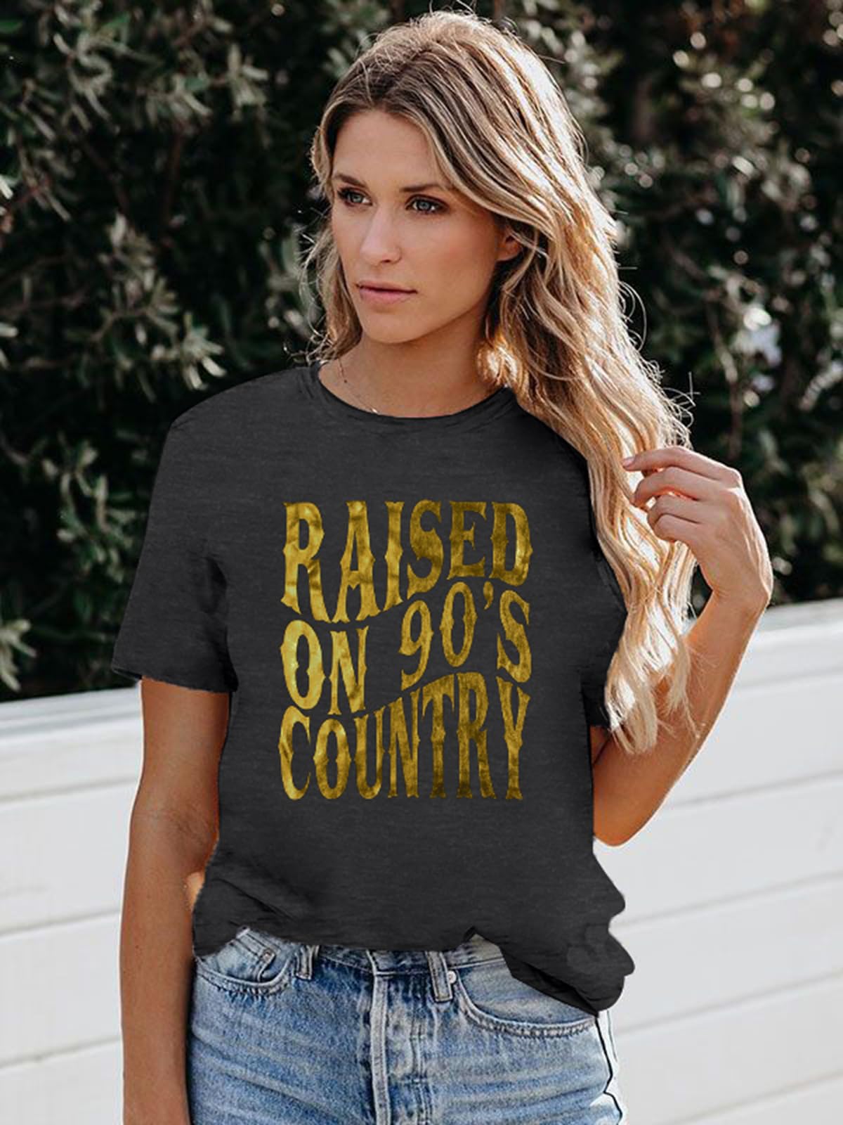 Raised on 90s Country Shirt Womens: Country Concert Outfit Country Music Tshirt Vintage Graphic Short Sleeve Tees