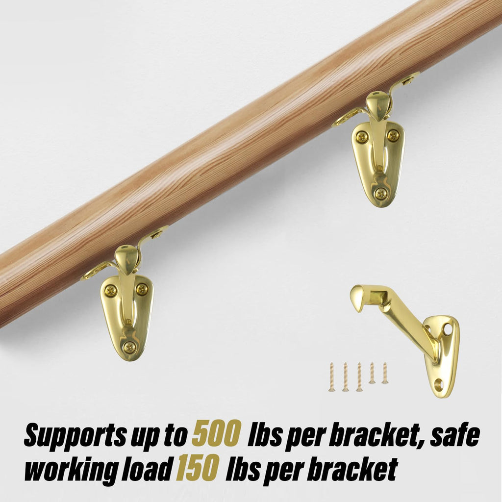 HOME MASTER HARDWARE Heavy Duty Handrail Stair Brackets Brass Staircase Hand Rail Bracket, Gold Finish, 1Pcs