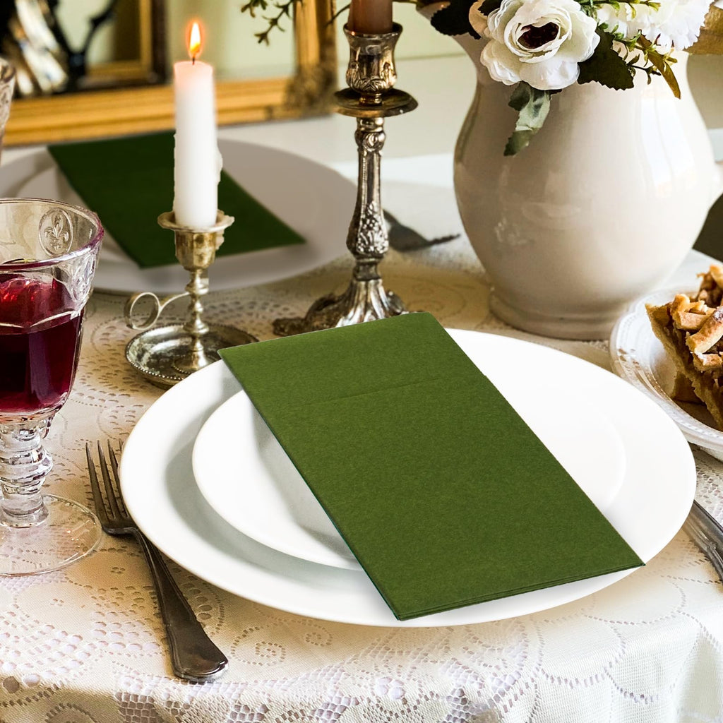 KAMMAK Black Napkins Disposable with Pocket Wedding Decorative Dinner Paper Napkins 100 Pack Linen Feel Prefolded Guest Hand Towels for Party Decoration, Cocktail Reception, Hotel (16.5 x 16.5 inch)