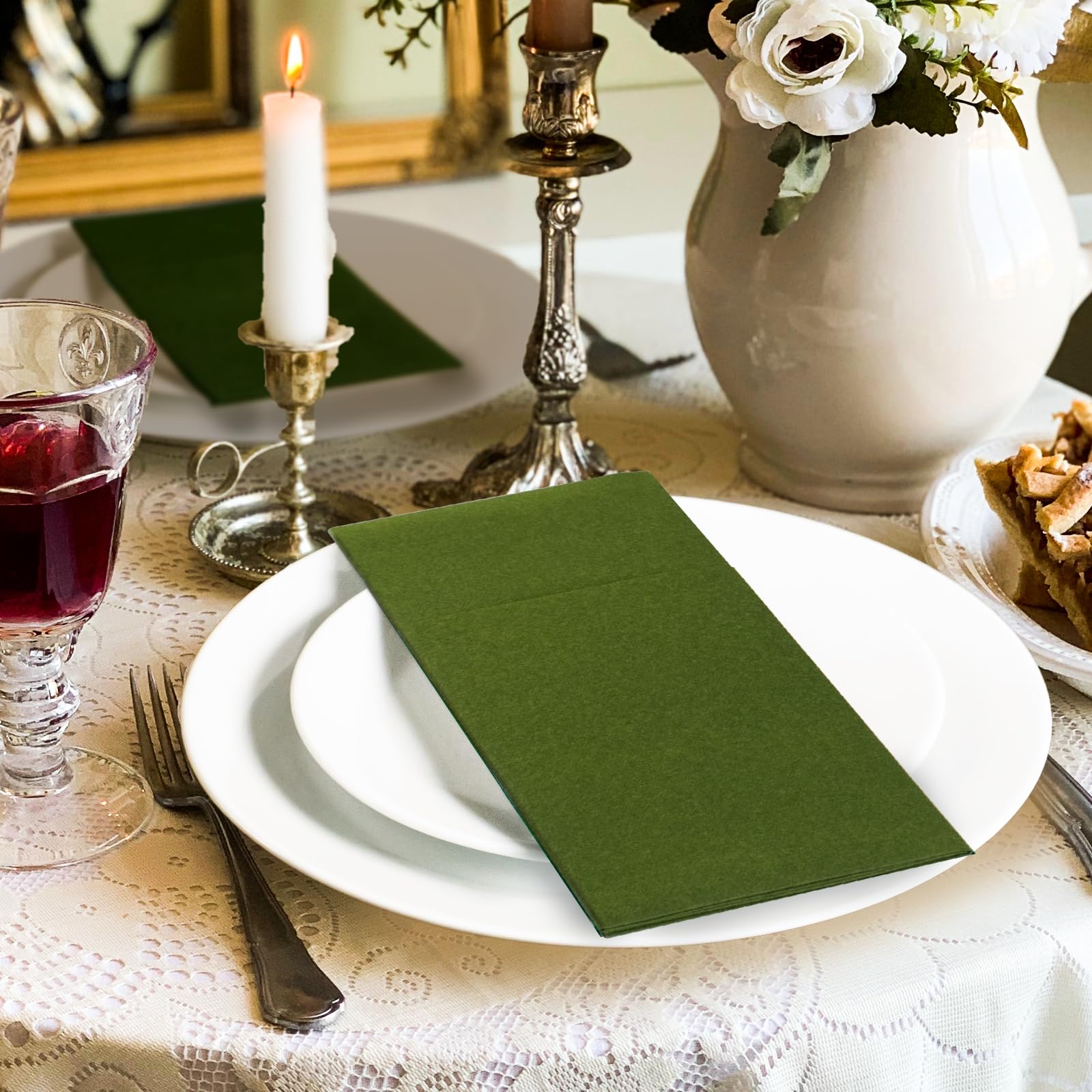 KAMMAK Black Napkins Disposable with Pocket Wedding Decorative Dinner Paper Napkins 100 Pack Linen Feel Prefolded Guest Hand Towels for Party Decoration, Cocktail Reception, Hotel (16.5 x 16.5 inch)