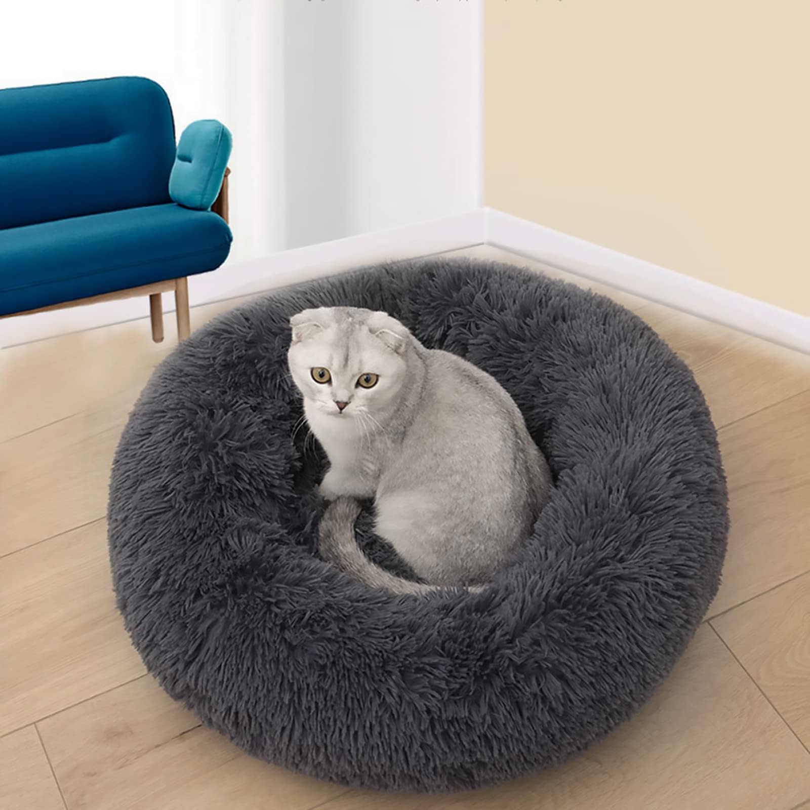 Nisrada Cat Beds for Indoor Cats,15.7 Inch Small Cats Beds, Washable-Round Pet Bed for Puppy and Kitten with Slip-Resistant Bottom