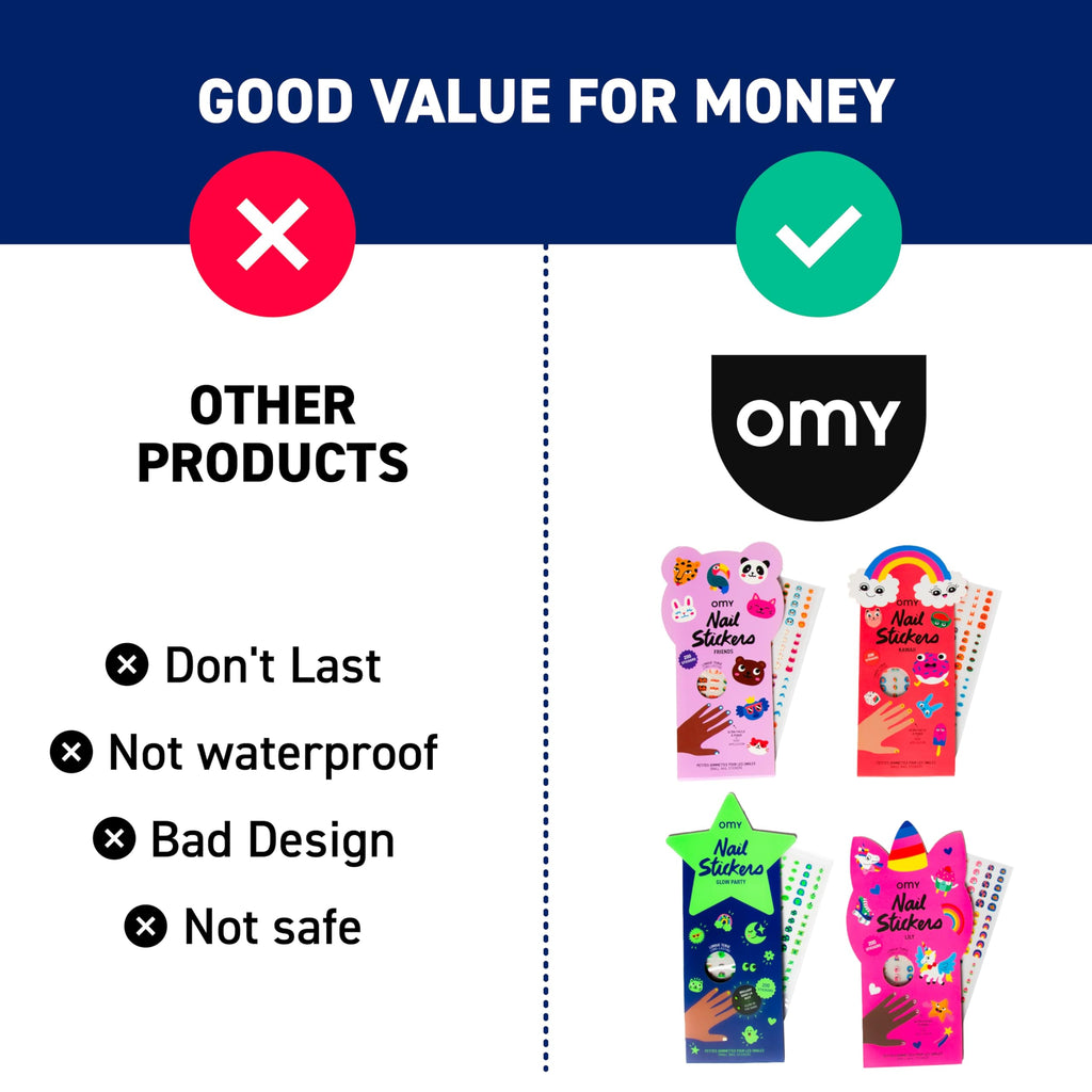 Omy Friends & Animals Nail Stickers for Kids - 200 Stickers, Waterproof, Durable, Fun, Creative Designs | Strong Enough to Last Through Hand Washing - Easy to Apply, Safe, Non-Toxic | Age 3 and Up