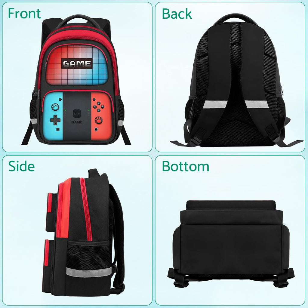 Kids Backpack For Boys，Gamer Boys Backpack For Children Teens Elementary Middle School, 17″ Students Bookbag