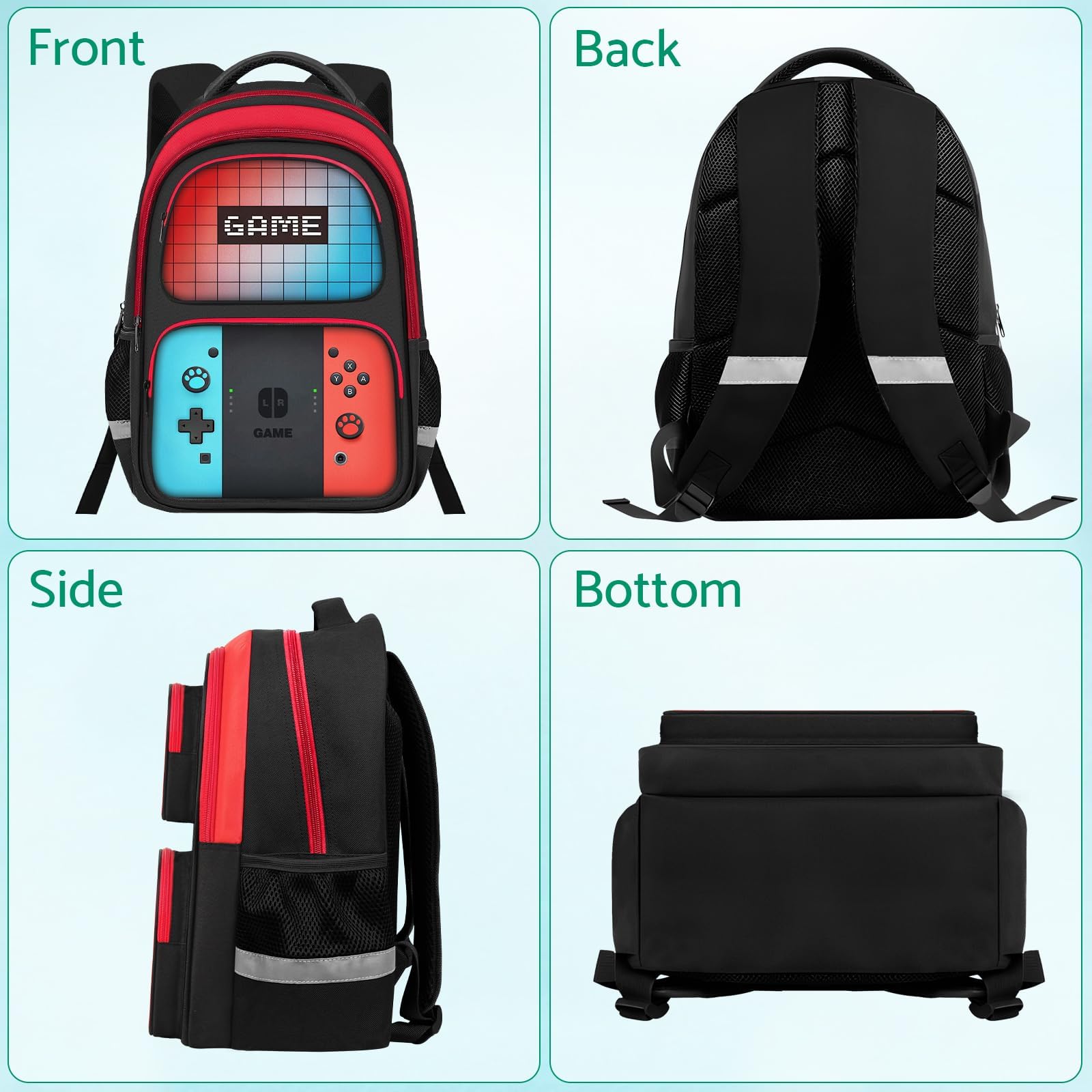 Kids Backpack For Boys，Gamer Boys Backpack For Children Teens Elementary Middle School, 17″ Students Bookbag