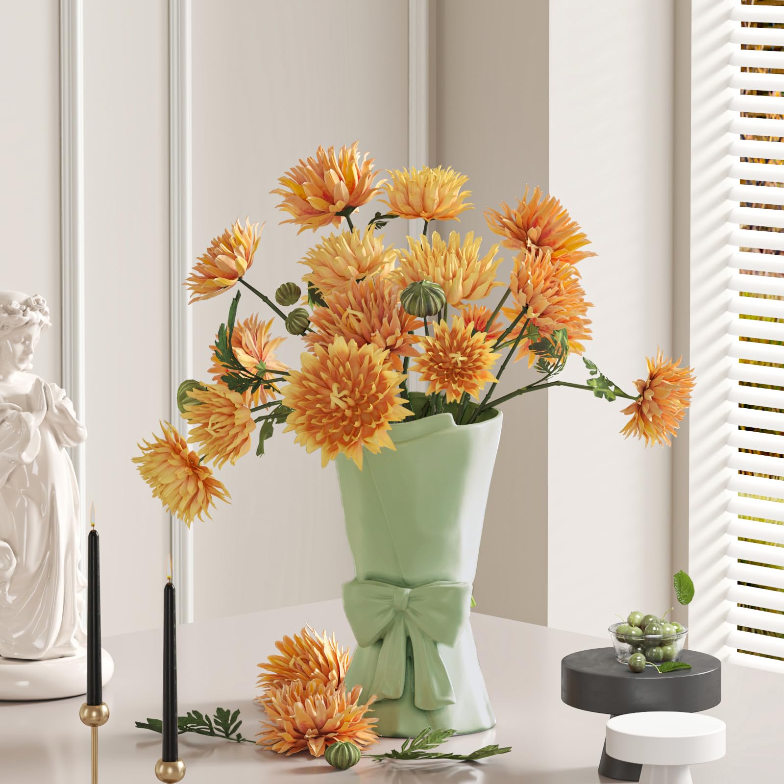 Relexome Beige Ceramic Bow Vase 9.64 in Unique Cute Modern Decorative Bouquet Flower Vases for Home Living Room Table Decor Women Girl Gifts