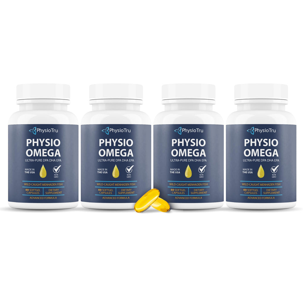 Physio Omega 2400mg Fish Oil with Omega 3 Fatty Acid Supplement - Vascular & Cognitive Supplements for Adults - Non-GMO, Burpless, Light Citrus Flavor, Sustainably Sourced - 1 Pack, 60 Softgels