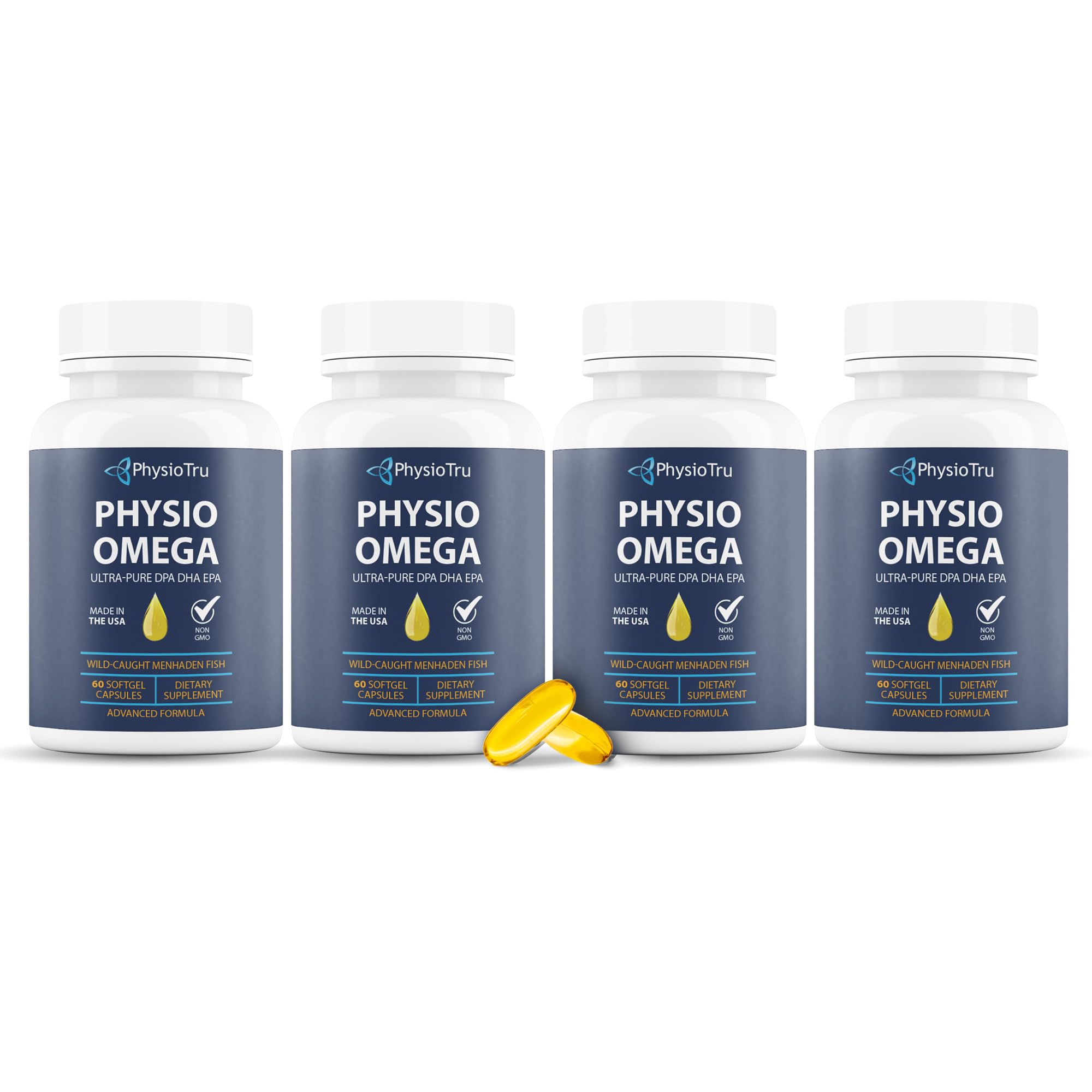 Physio Omega 2400mg Fish Oil with Omega 3 Fatty Acid Supplement - Vascular & Cognitive Supplements for Adults - Non-GMO, Burpless, Light Citrus Flavor, Sustainably Sourced - 1 Pack, 60 Softgels