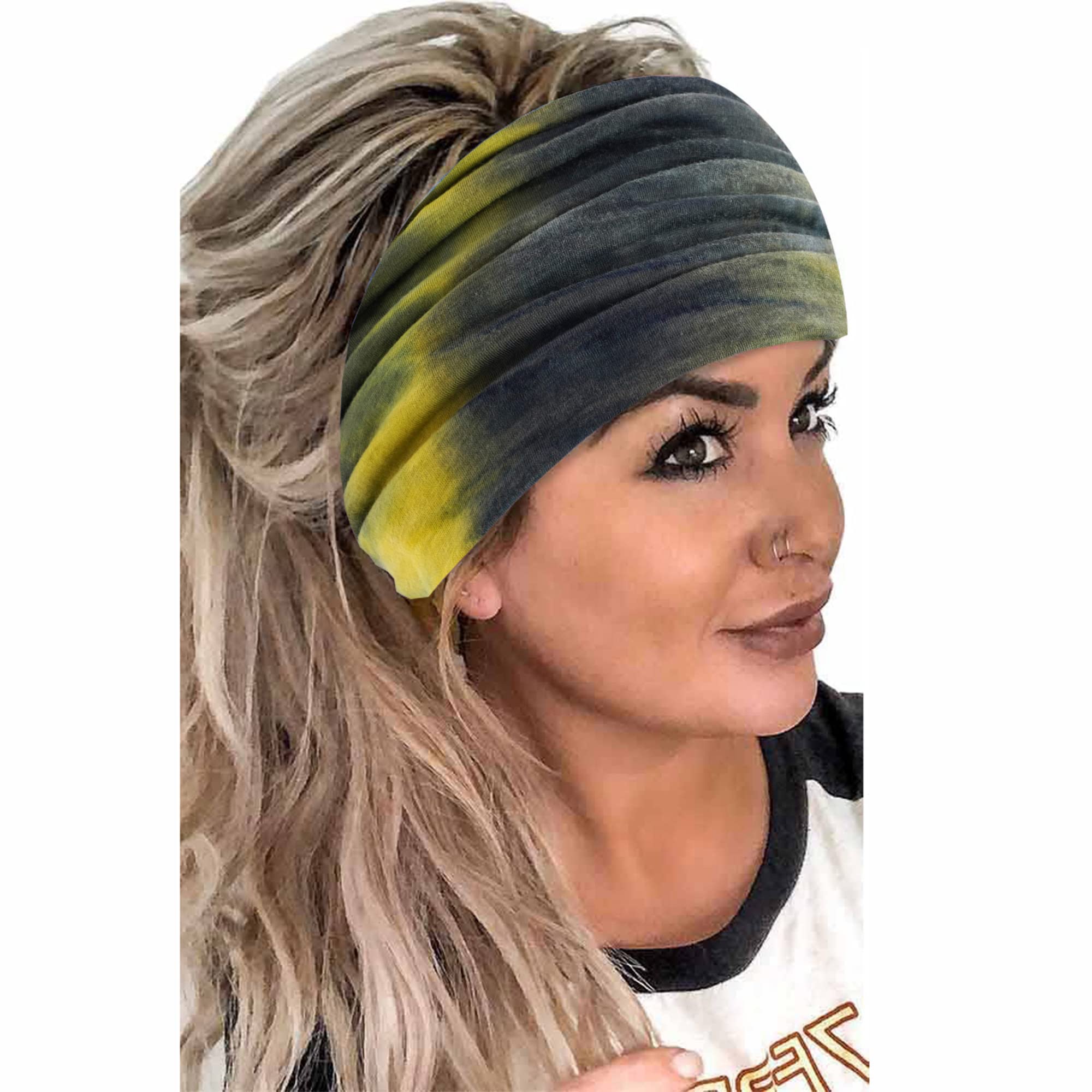 Boho Headbands For Women Fashion Stretch Wide Hair Bands Knoted Turban Head Bands Yoga Running Sweatband Elastic Headband Stylish Wrap Headbands Hair Accessories for Teen Girls 4 Pack