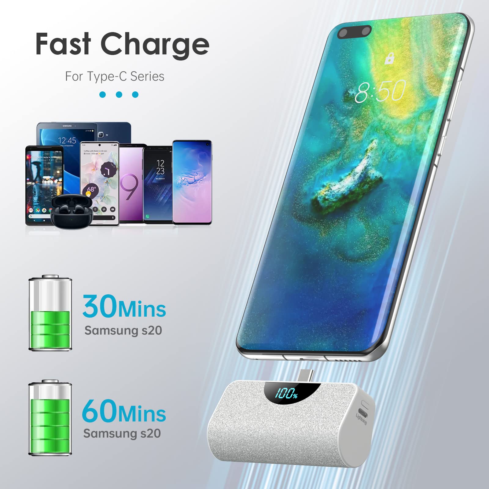 [2-Pack]Portable Charger for iPhone 17/16/15,Mini Power Bank 5000mAh PD USB C Portable Phone Charger,Travel Essential Battery Pack for iPhone 17/17 Air/16/16 pro/15/15 pro Max/Android/Samsung/Moto/LG