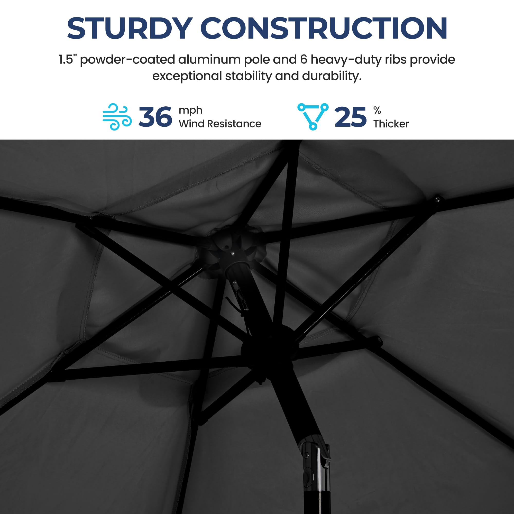 SUNVIVI OUTDOOR Outdoor Patio Umbrella, Patio Umbrella, Market Umbrella, Large Outdoor Umbrella, Metal Pole Umbrella with Push Button Tilt and Crank, Polyester Canopy