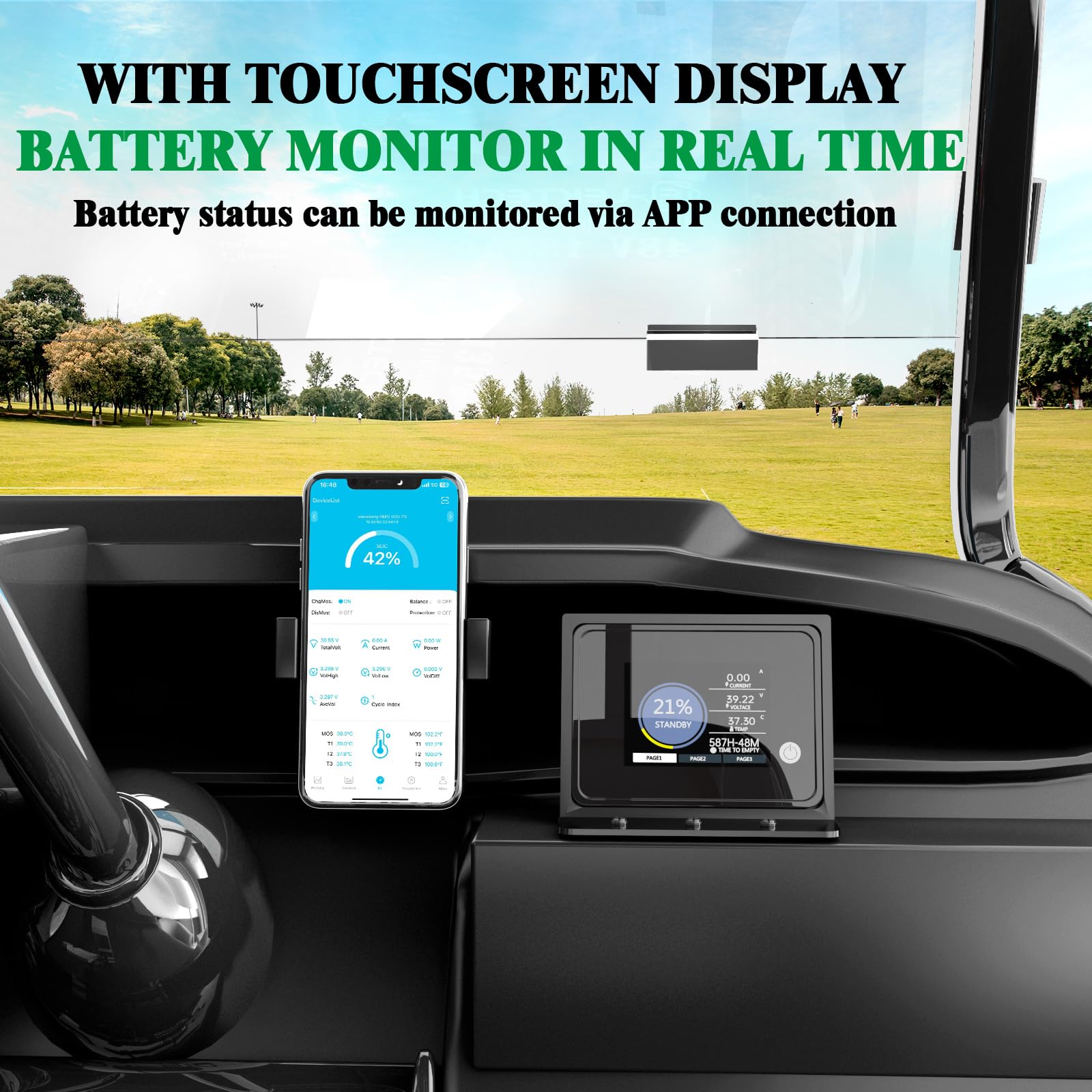 36V 100Ah LiFePO4 Lithium Golf Cart Battery with Charger, Built-in Smart 200A BMS, with Touch Monitor, Perfect for Golf Carts, Off-grid