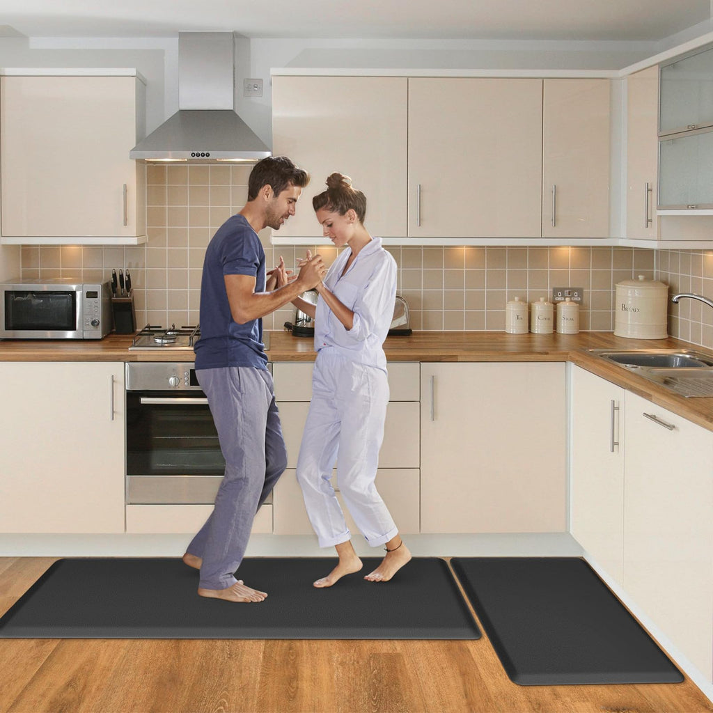 HappyTrends 2 PCS Kitchen Mat Cushioned Anti-Fatigue Floor Mat, Heavy Duty Ergonomic Comfort Foam Standing Mat, Waterproof Non-Slip Kitchen Rugs for Home, Office, Laundry,Black
