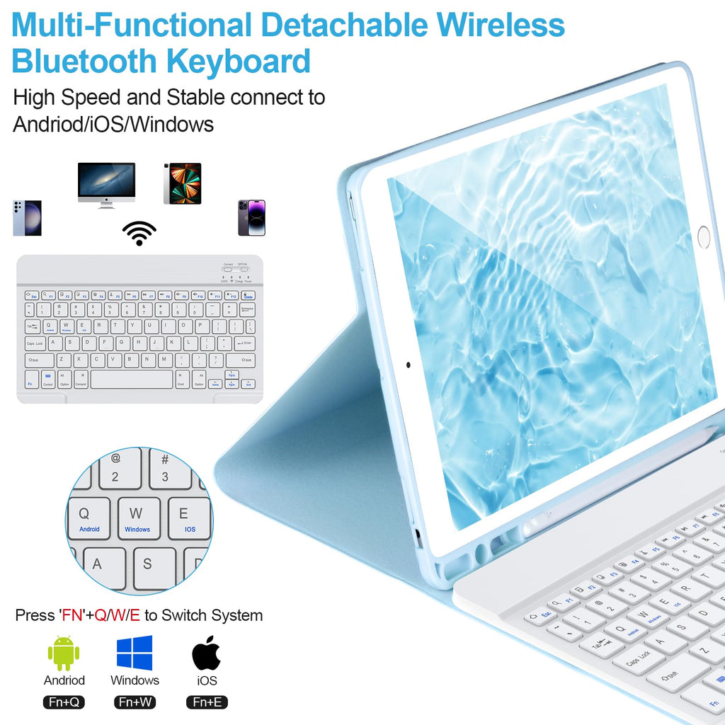 AHYWTAN Keyboard Case for iPad 9/8/7th Gen 10.2, Bluetooth Keyboard with 7 Color Backlit, iPad 10.2 inch Case with Keyboard, Pencil Holder, Black-L