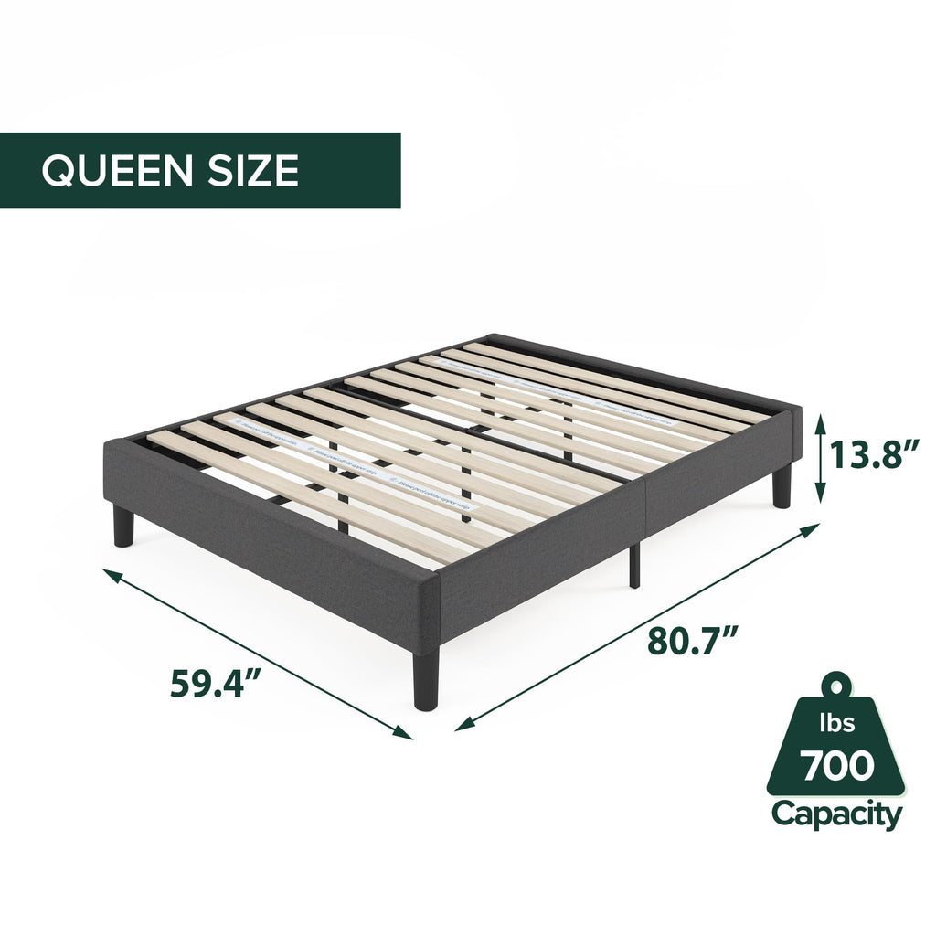 Zinus Curtis Upholstered Platform Bed Frame, Mattress Foundation, Wood Slat Support, No Box Spring Needed, Eco Friendly WonderBox (TM) Packaging, Dark Grey, Full