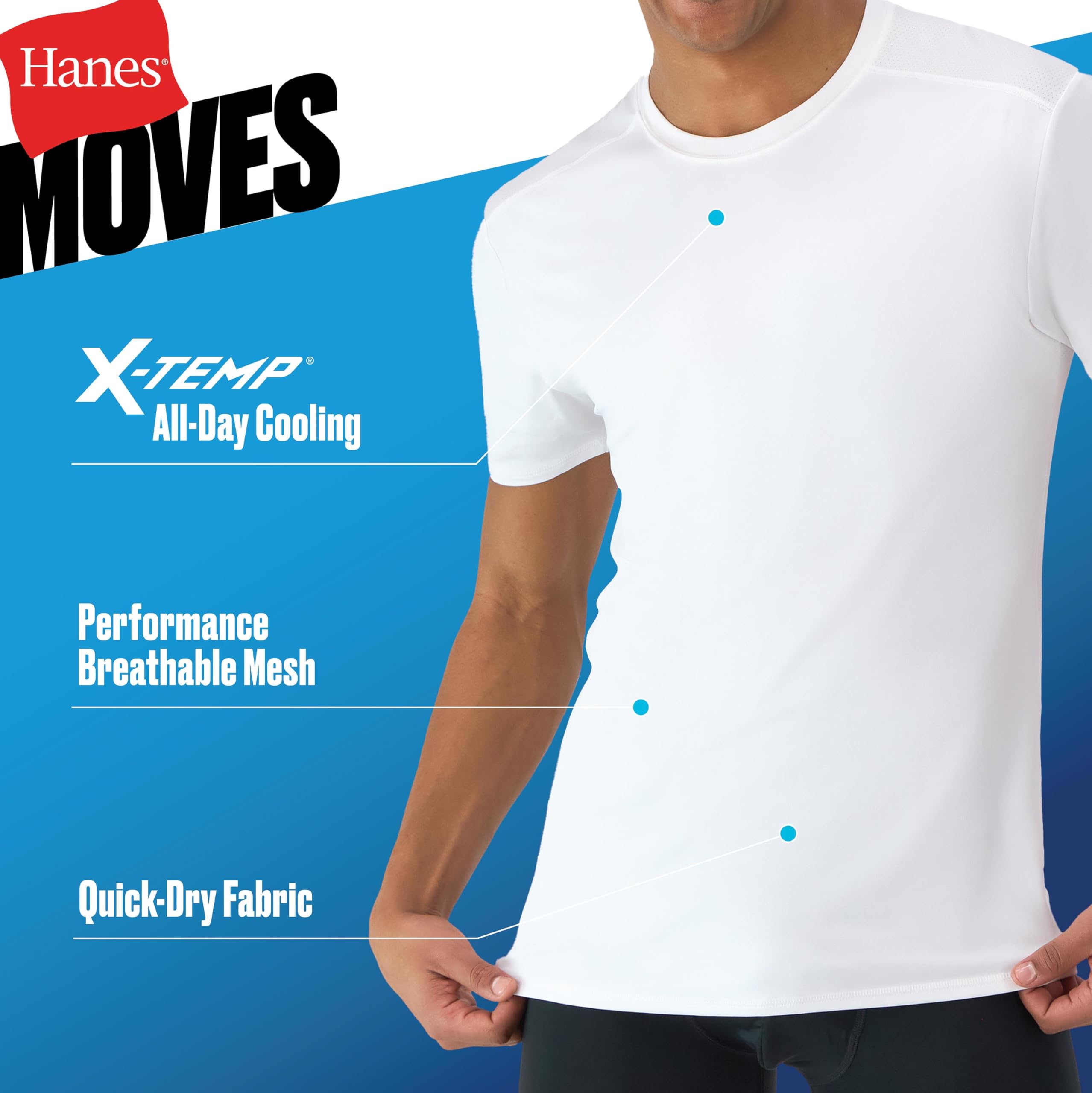 Hanes Men's Moves Mesh T-Shirt, X-Temp Moisture-Wicking Tee