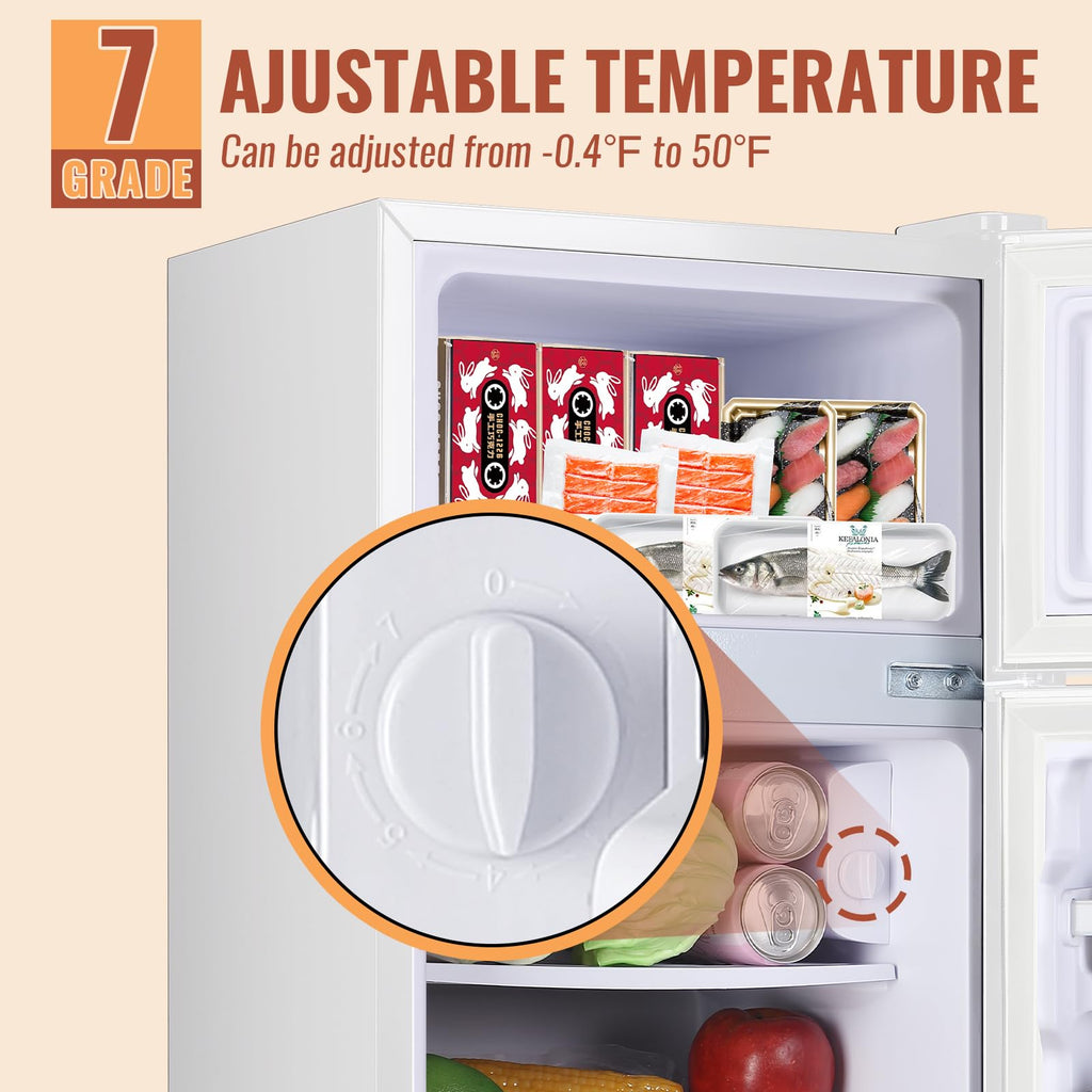 DEMULLER Mini Fridge with Double Doors Small Refrigerator with Separate Freezer & 7 Adjustable Temperature Control, Tiny Size & Personal Fridge Ideal for Office Apartment Dorm Black