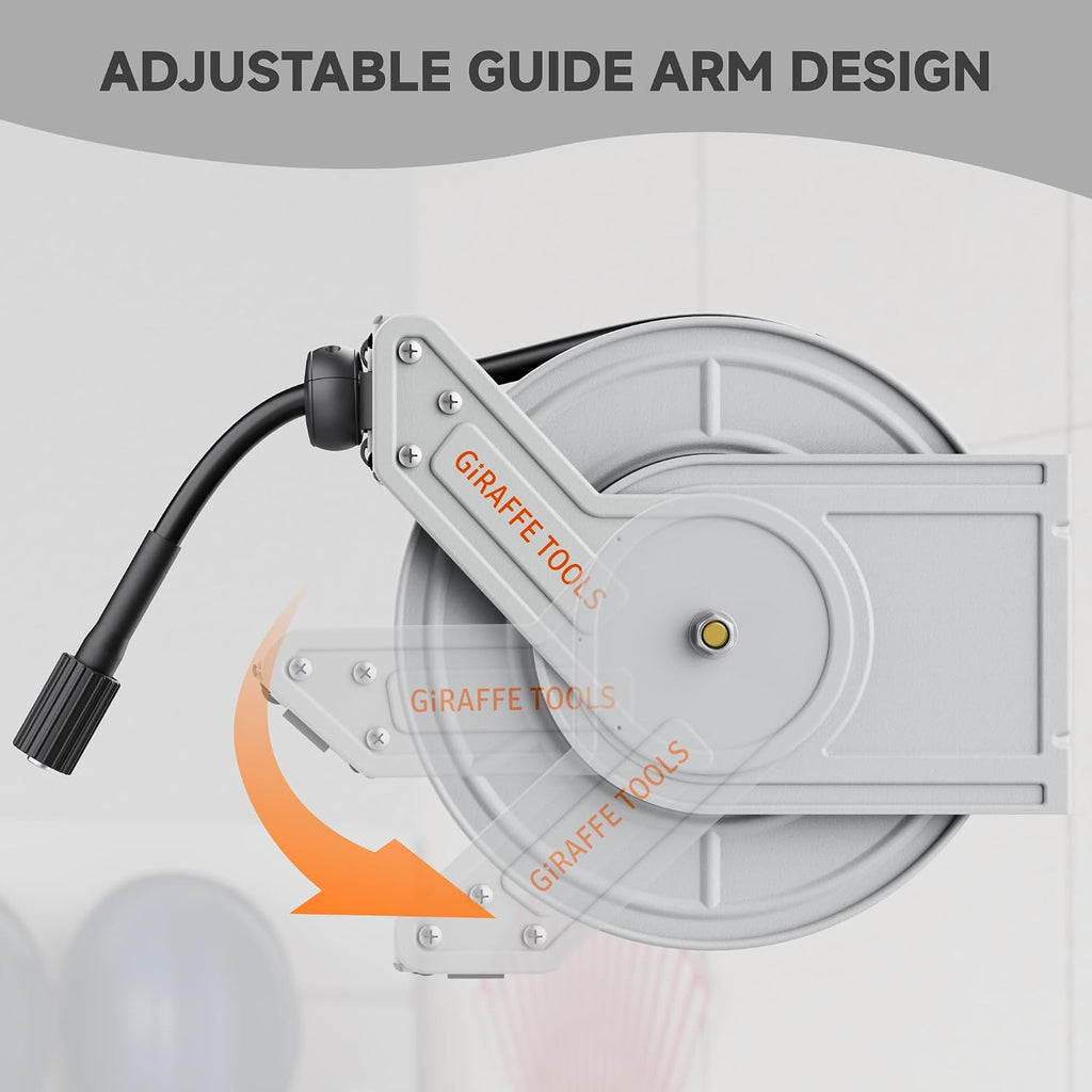 Giraffe Tools Pressure Washer Hose Reel 65ft, Power Washer Reel, Pressure Washer Retractable Hose Reel, Heavy Duty, Wall/Floor Mounted, 3200 PSI