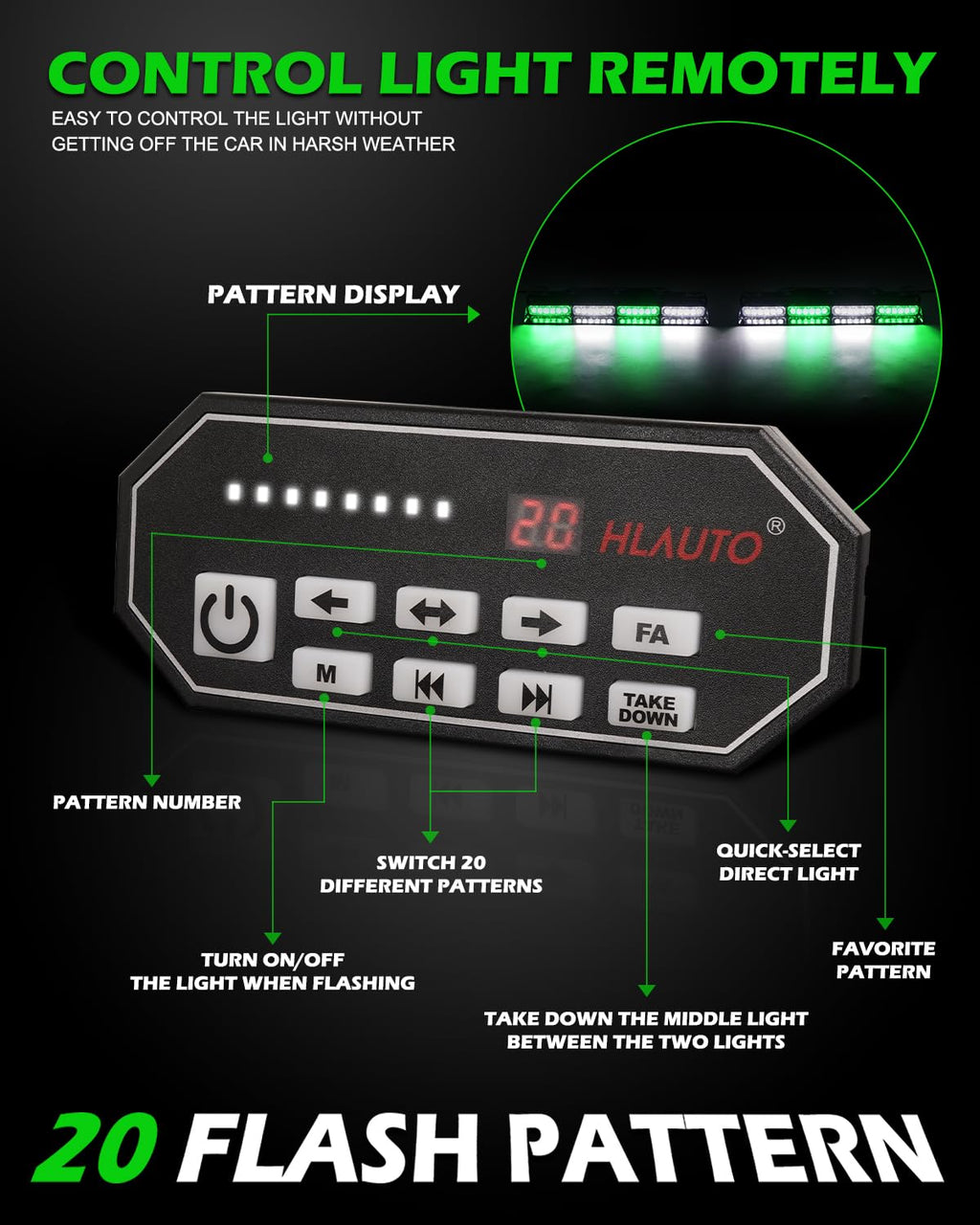 HLauto 604N Emergency Dash Strobe Lights: 2x16.8 inch Amber White Security Light w/Take Down, 48 LED Safety Flashing Warning Hazard Interior Windshield Light Bar for Truck Vehicle