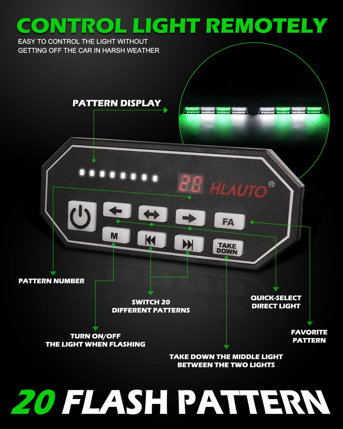 HLauto 604N Emergency Dash Strobe Lights: 2x16.8 inch Amber White Security Light w/Take Down, 48 LED Safety Flashing Warning Hazard Interior Windshield Light Bar for Truck Vehicle