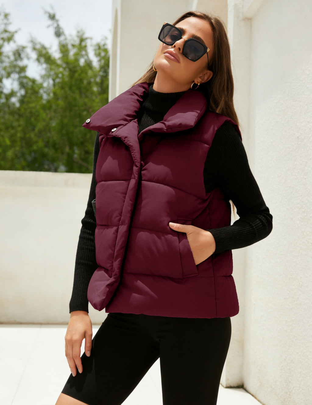 Himosyber Womens Puffer Vest Sleeveless Casual Loose Winter Warm Lightweight Stand Collar Down Jacket Coats