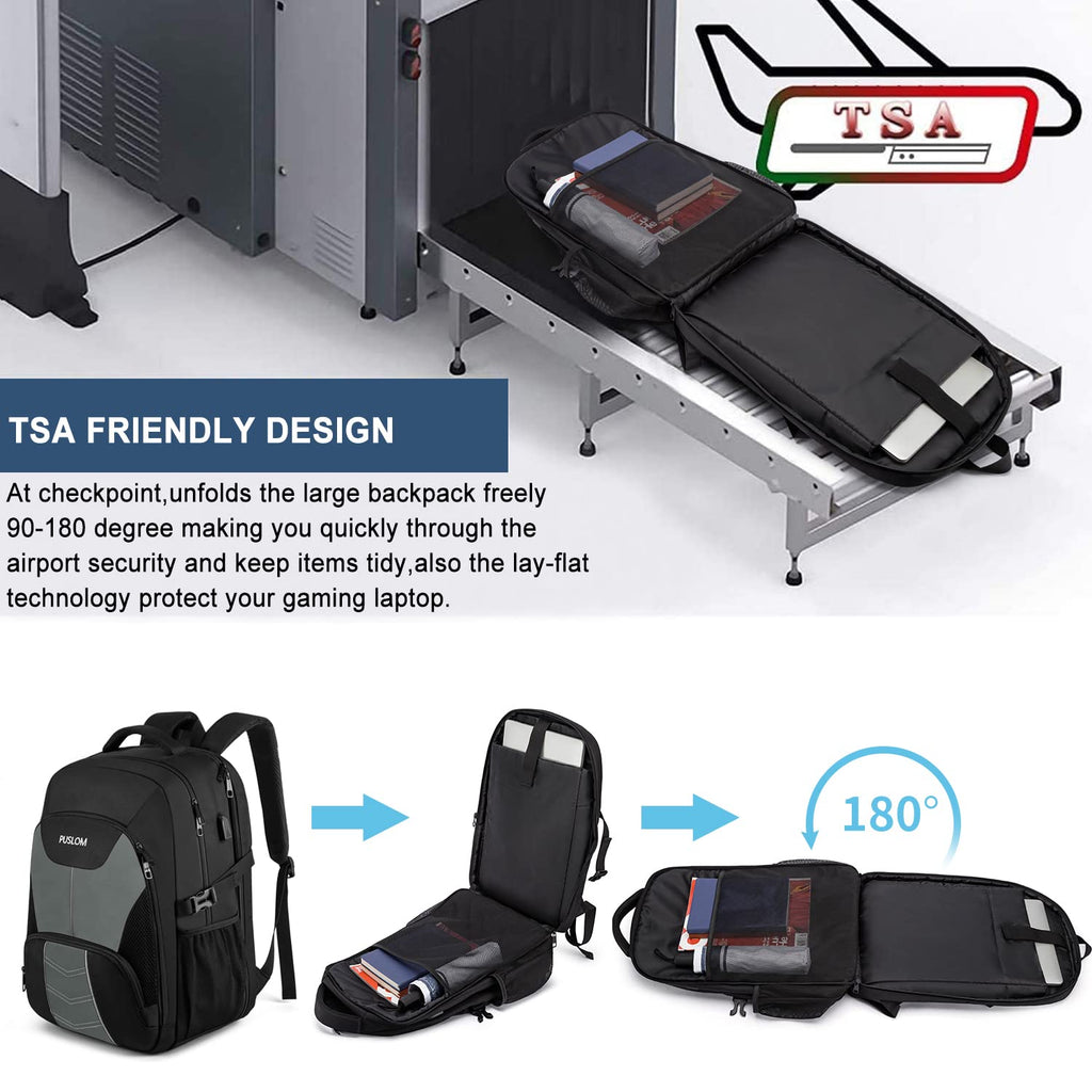 Extra Large Backpack for Men 55L,18.4Inch Travel Laptop Backpack with USB Charging Port Business Flight Approved Carry On Backpack,TSA Big Capacity Heavy Duty Computer Bag College Bookbag,Black