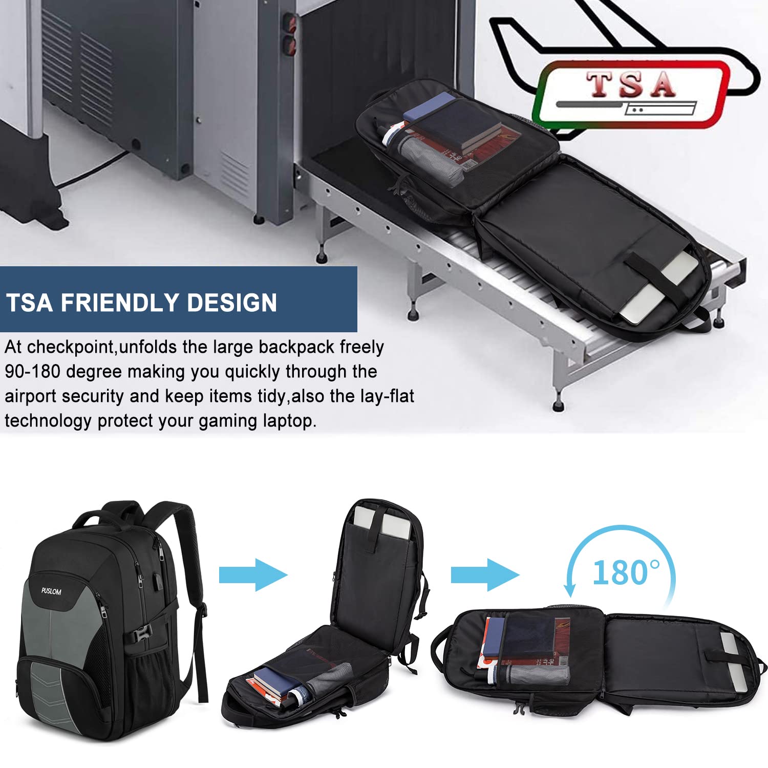 Extra Large Backpack for Men 55L,18.4Inch Travel Laptop Backpack with USB Charging Port Business Flight Approved Carry On Backpack,TSA Big Capacity Heavy Duty Computer Bag College Bookbag,Black