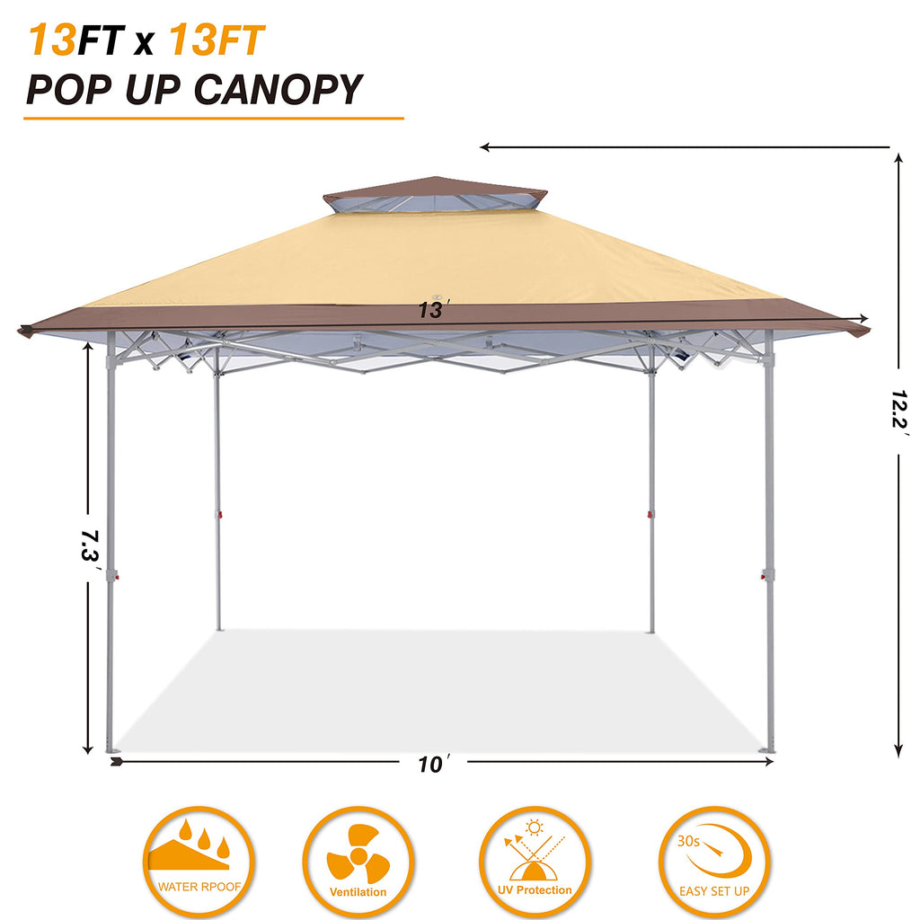 COOSHADE 13x13Ft Pop Up Canopy Tent Instant Folding Shelter 169 Square Feet Large Outdoor Sun Protection Shade(Grey)