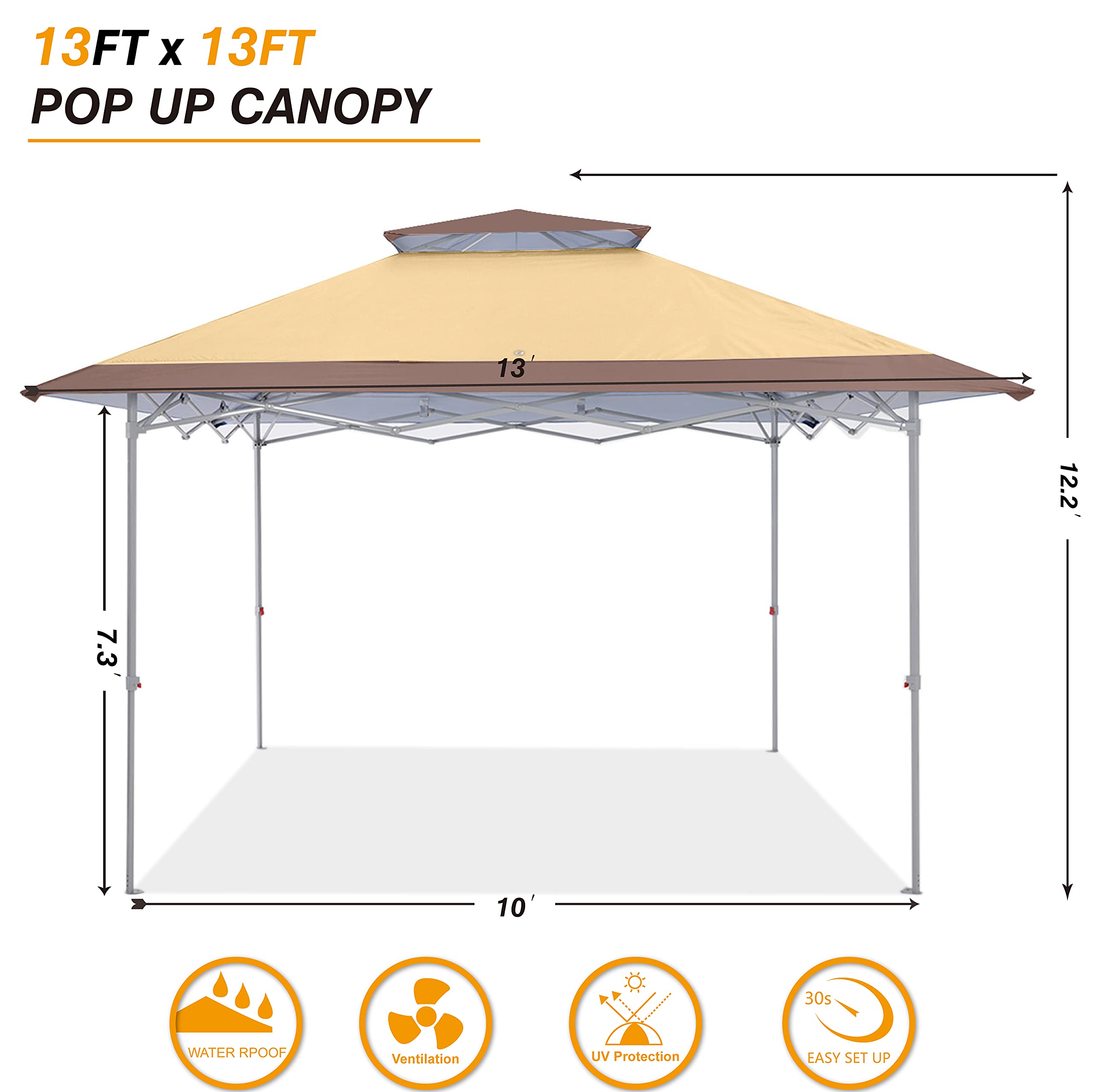 COOSHADE 13x13Ft Pop Up Canopy Tent Instant Folding Shelter 169 Square Feet Large Outdoor Sun Protection Shade(Grey)