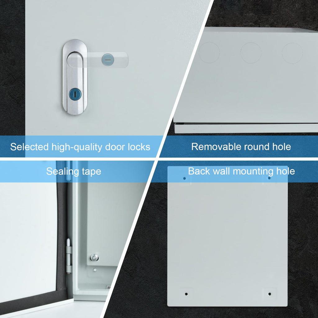 Steel Electrical Junction Box, Indoor&Outdoor Electrical Enclosure Box, Wall Mounted Waterproof&Dustproof Metal Box, Universal Electric Equipment Enclosure Box with Safety Locks and Mounting Plates