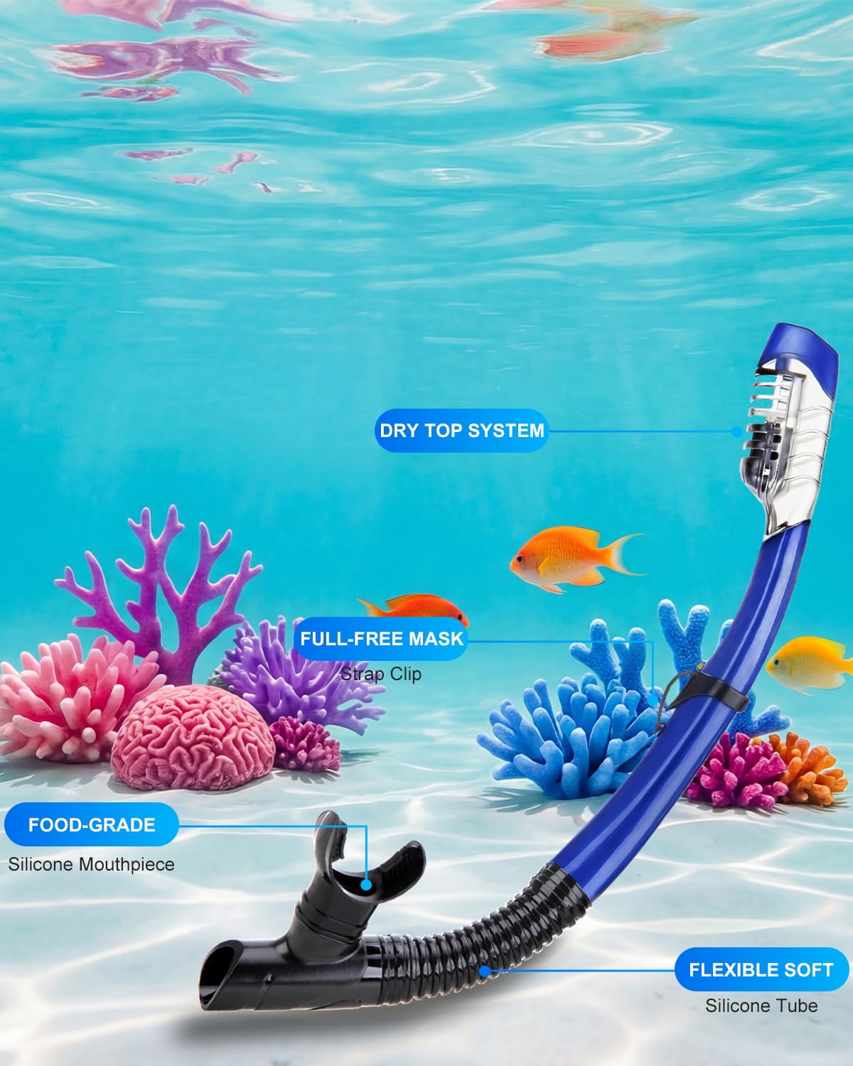 Snorkeling Gear for Adults, Dry Snorkel Mask Set, Scuba Diving Snorkle mask Set Adult, Panoramic Wide View Anti-Fog Dive mask, Swimming Diving Snorkeling Packages