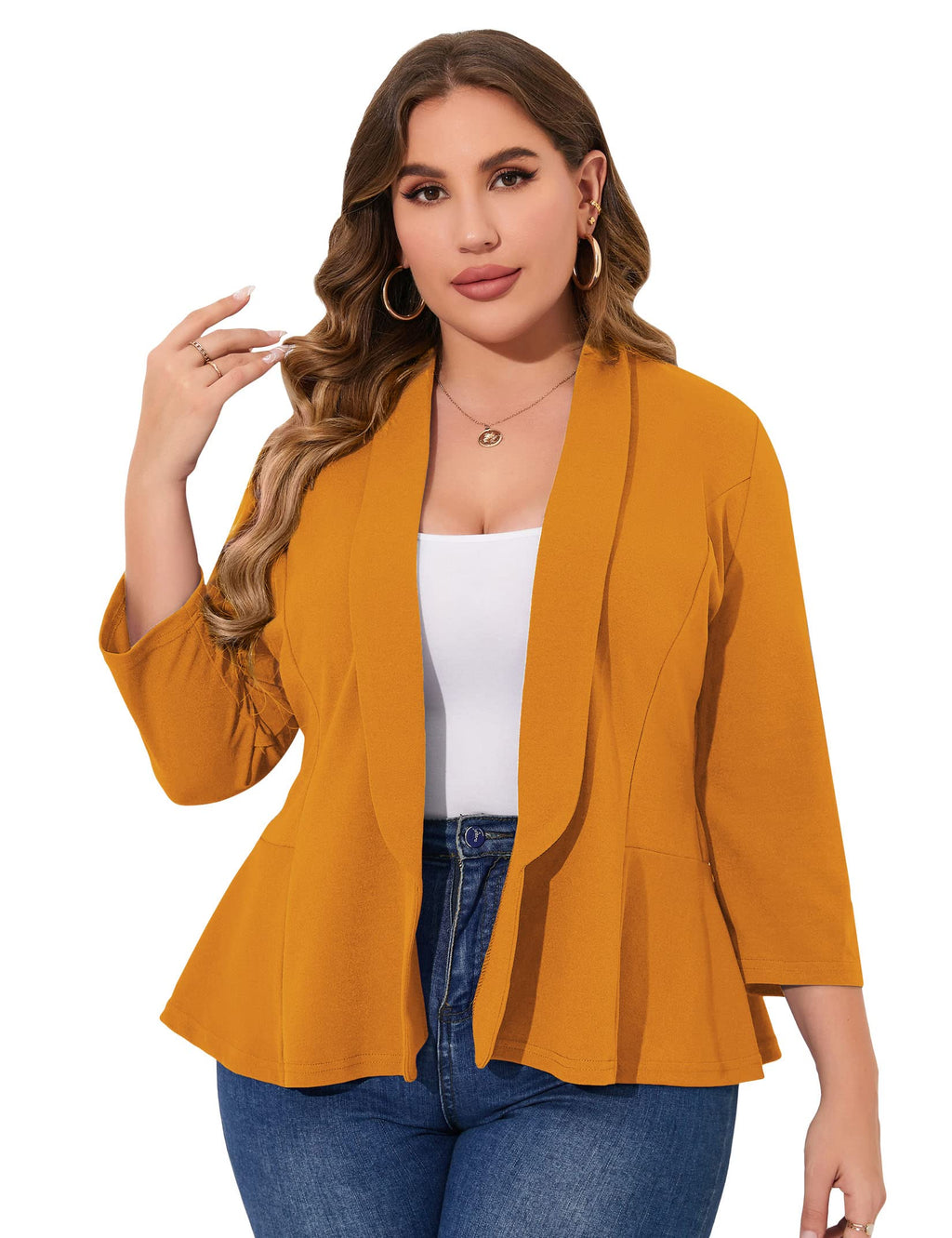 KOJOOIN Women Plus Size Casual Blazer Open Front Long Sleeve Work Office Cardigan Jackets